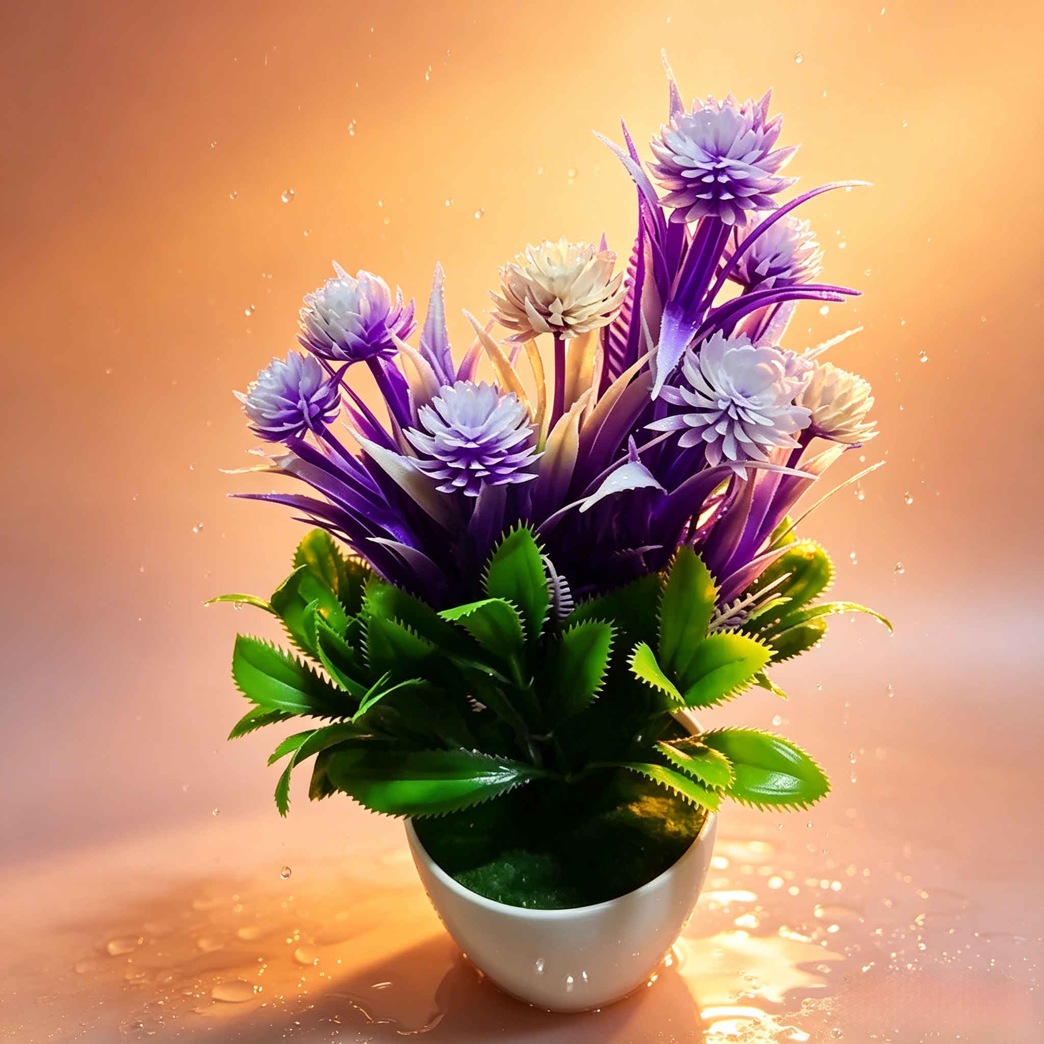 2pcs Fake Potted Artificial Flowers，Artificial Potted Plants, Fake Flowers with Base, All Season Decor for Dining Table, Desktop, Home, Bathroom & Office Decoration