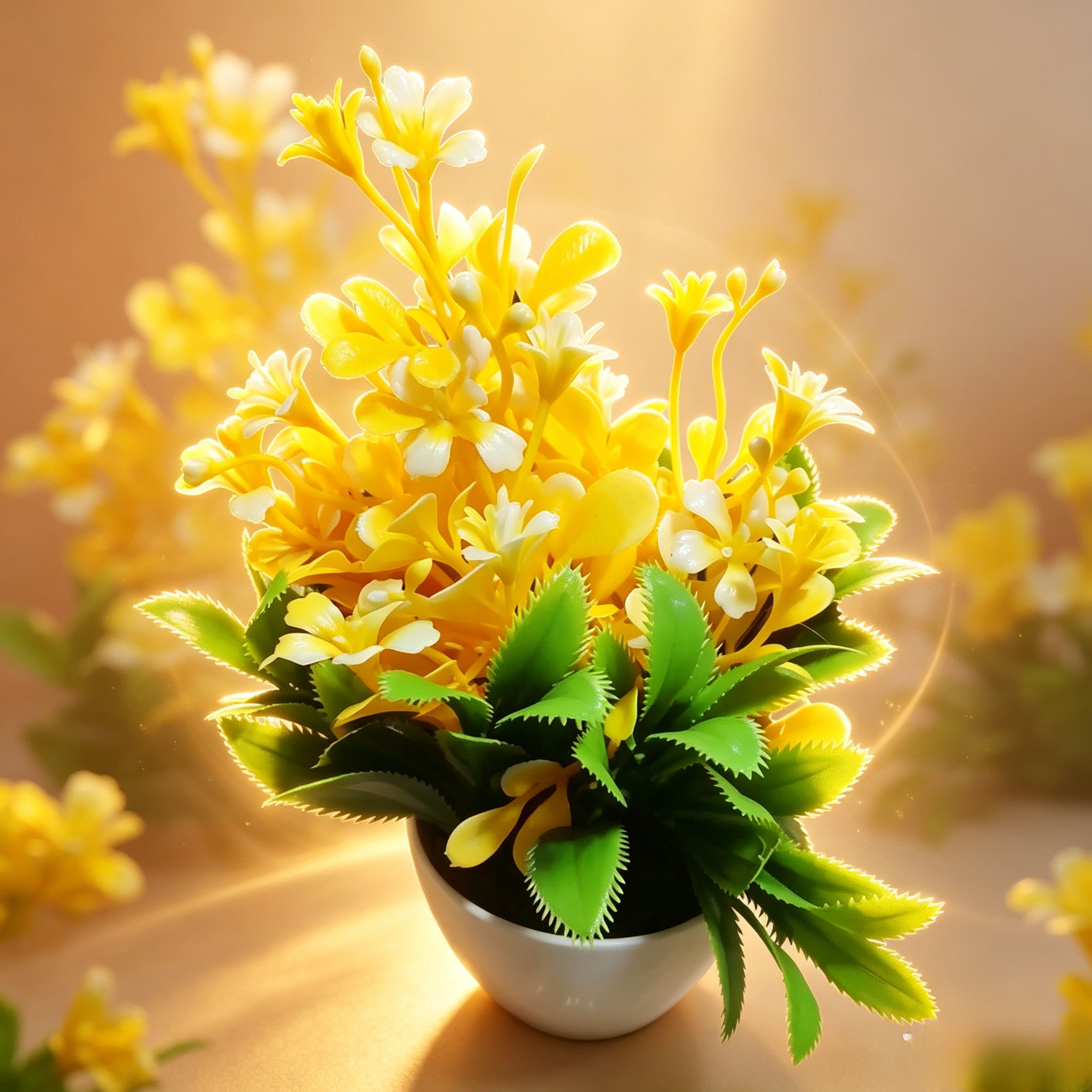 2Pcs Artificial Flowers with Plastic Pots, Realistic Artificial Flower Potted Set,Fake Potted Plants for Home Office Commercial Decoration
