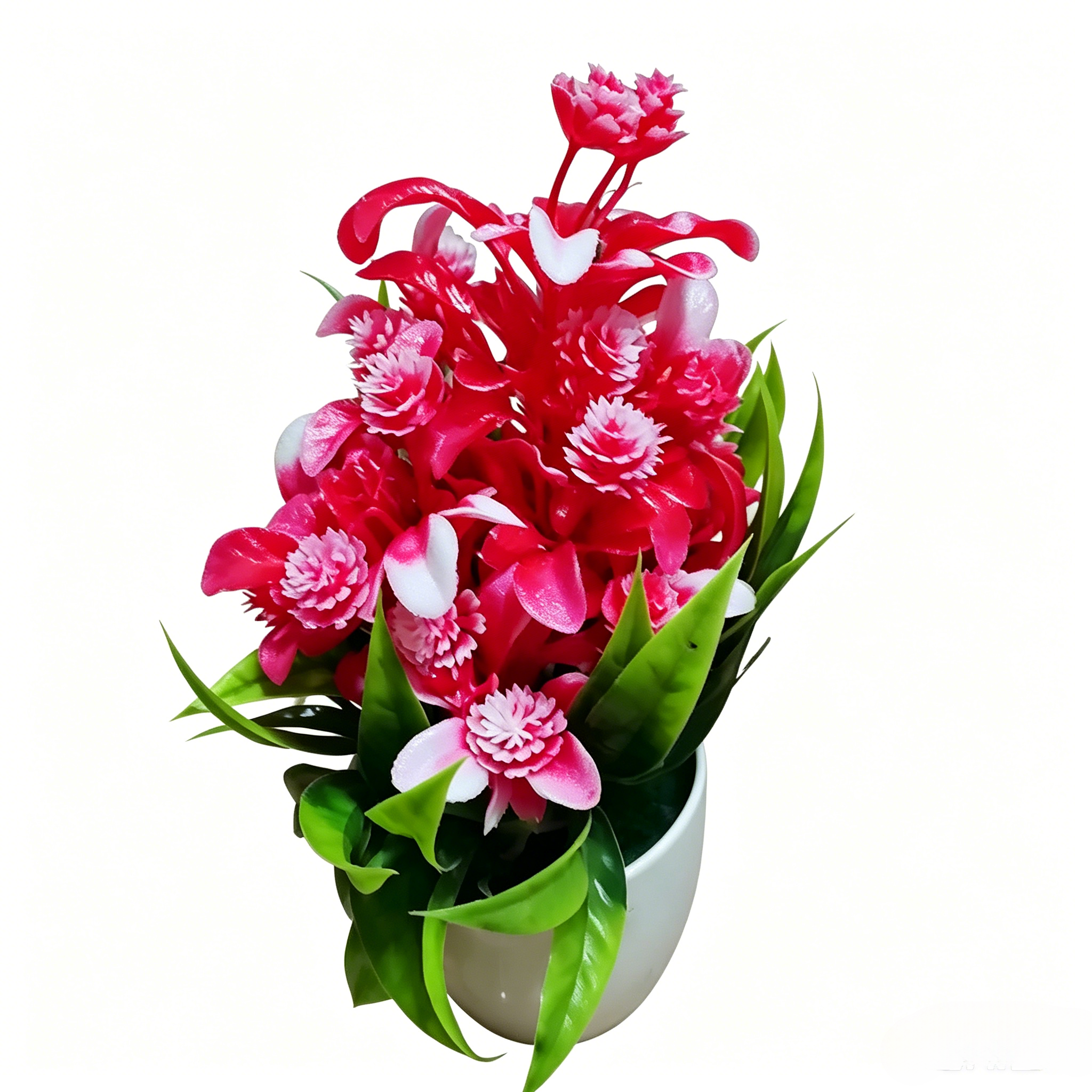 Fake Potted Artificial Flowers，Artificial Potted Plants, Fake Flowers with Base, All Season Decor for Dining Table, Desktop, Home, Bathroom & Office Decoration