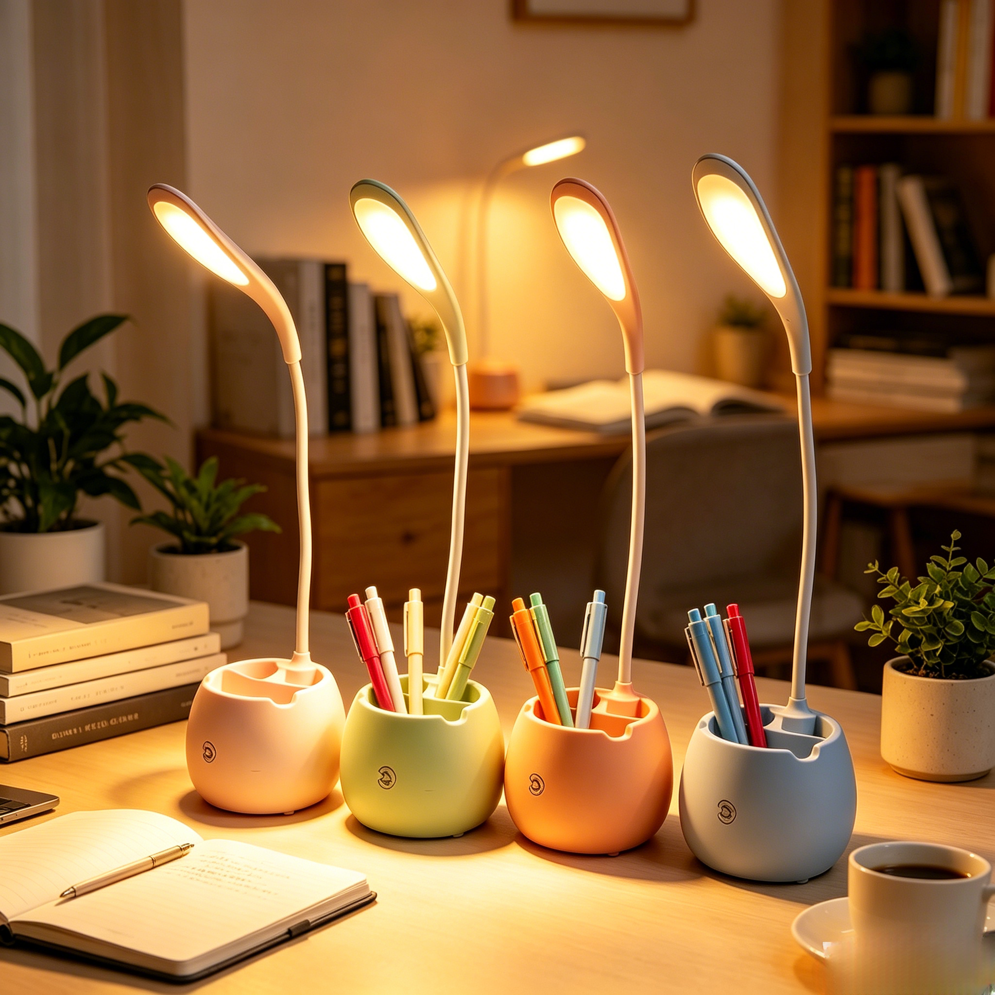 LED Pen Holder Desk Lamp USB Rechargeable Touch Dimmable Eye-Care Night Light for Kids Students Study Bedroom Dorm Home Office