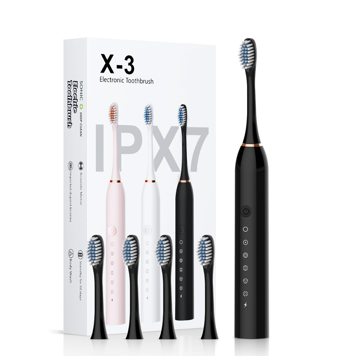Ultra White Soft Bristle Electric Toothbrush with 4 Brush Heads, USB Rechargeable, Multi-Mode & Smart Timer