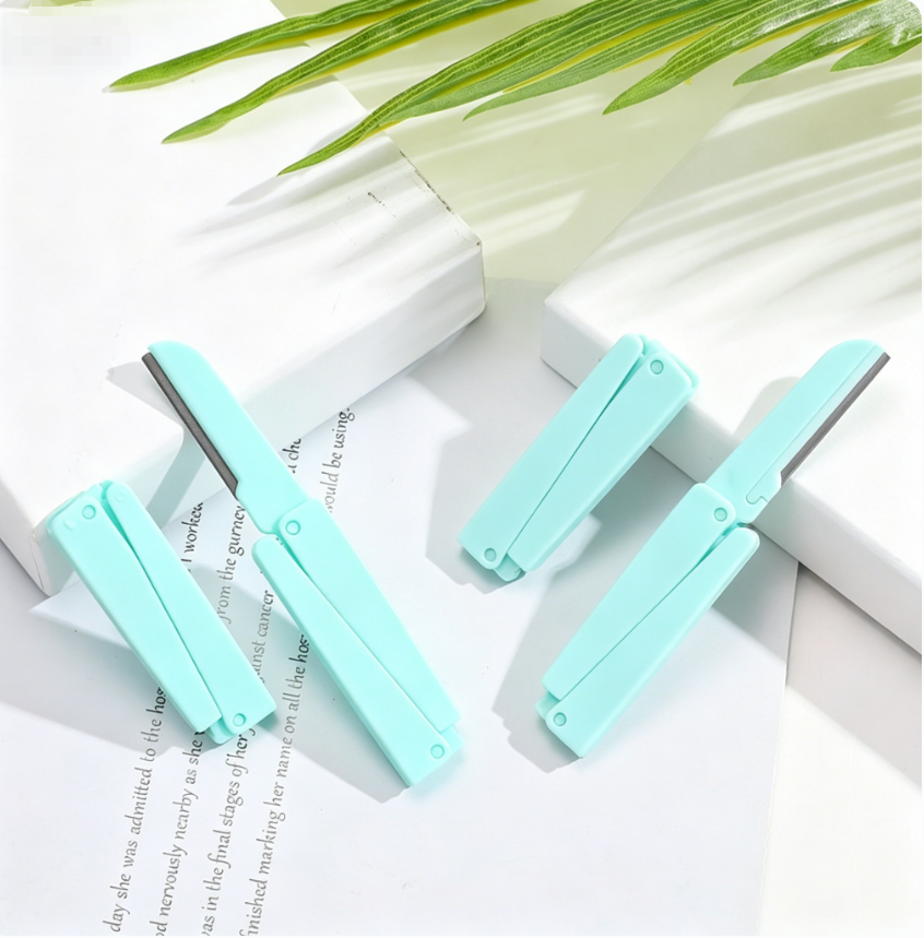 2PCS Folding Eyebrow Trimmer, Stainless Steel Blade Eyebrow Scraper with Protective Net，   Folding Eyebrow Trimmer, Eyebrow Scraper, Stainless Steel Eyebrow Razor, Beauty Eyebrow Trimming Tool view 4