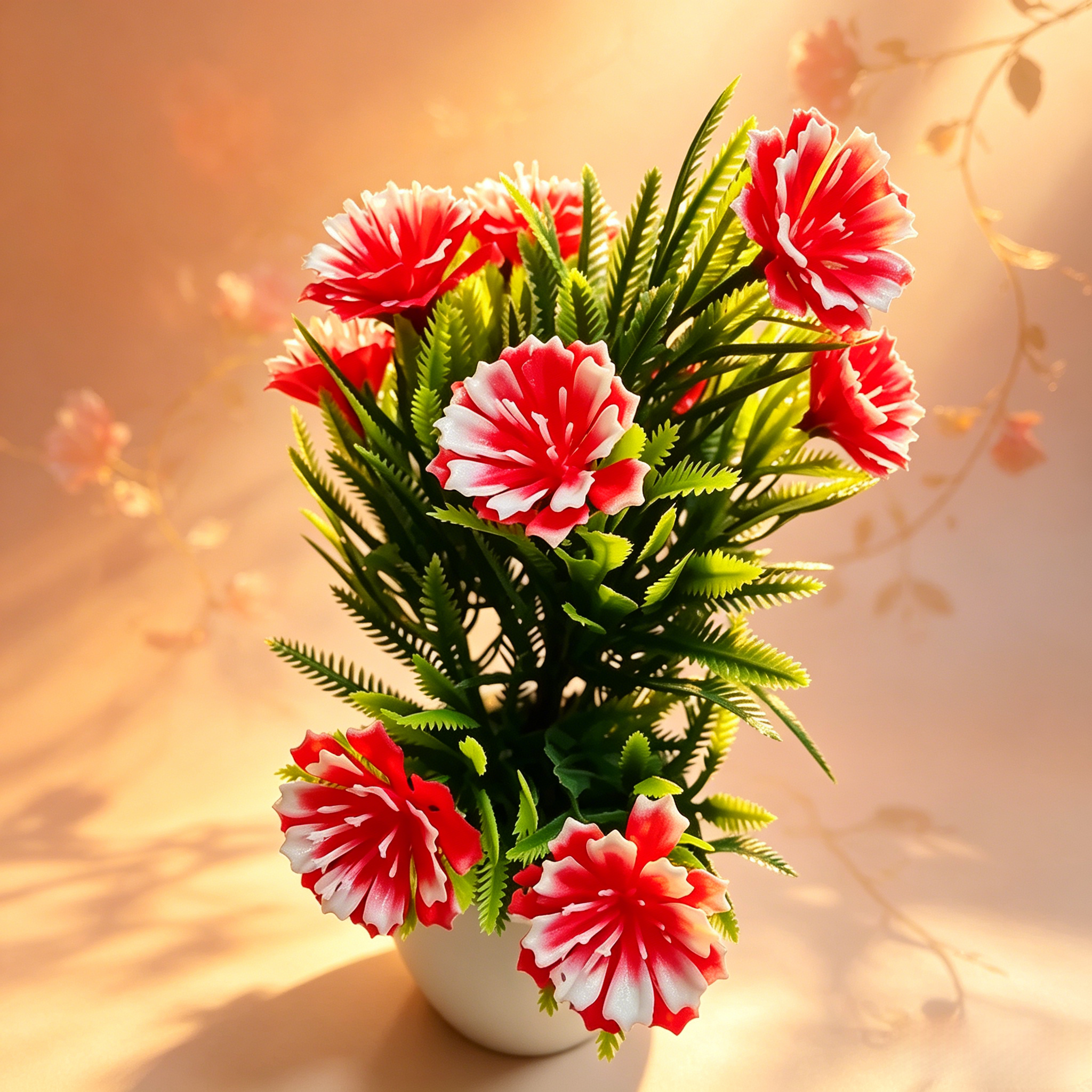 2pcs Fake Potted Artificial Flowers，Artificial Potted Plants, Fake Flowers with Base, All Season Decor for Dining Table, Desktop, Home, Bathroom & Office Decoration