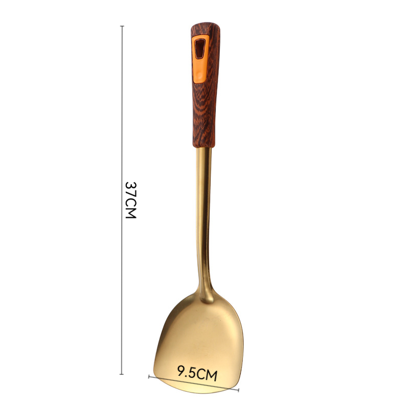 Luxury Series Stainless Steel Titanium Coating Wok Spatula Slotted Spoon Heat Resistant Handle Kitchen Cooking Tools