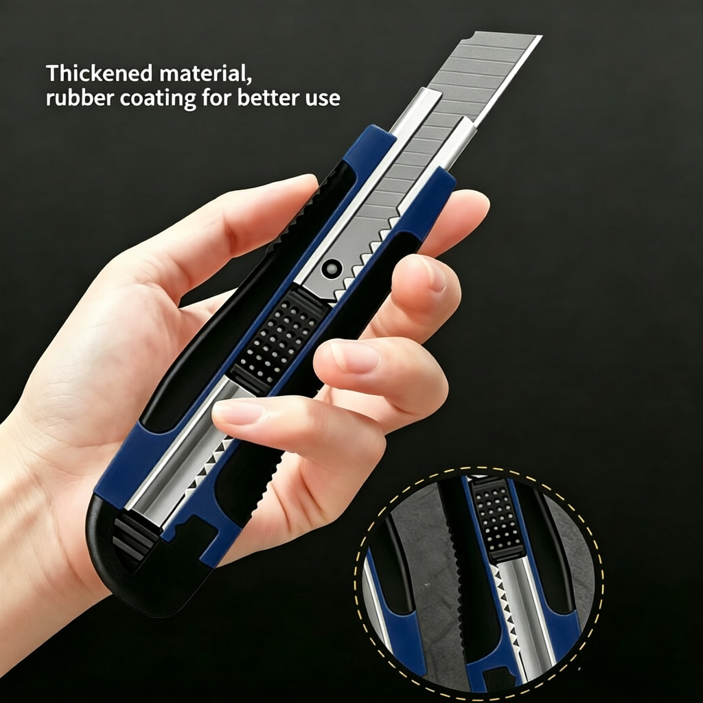 Utility Knife，Retractable Utility Knife Heavy Duty Box Cutter, TPR Non-Slip Handle, ABS Body with Stainless Steel Blade Slot, Extra Replacement Blade Included for Home Office Warehouse Use