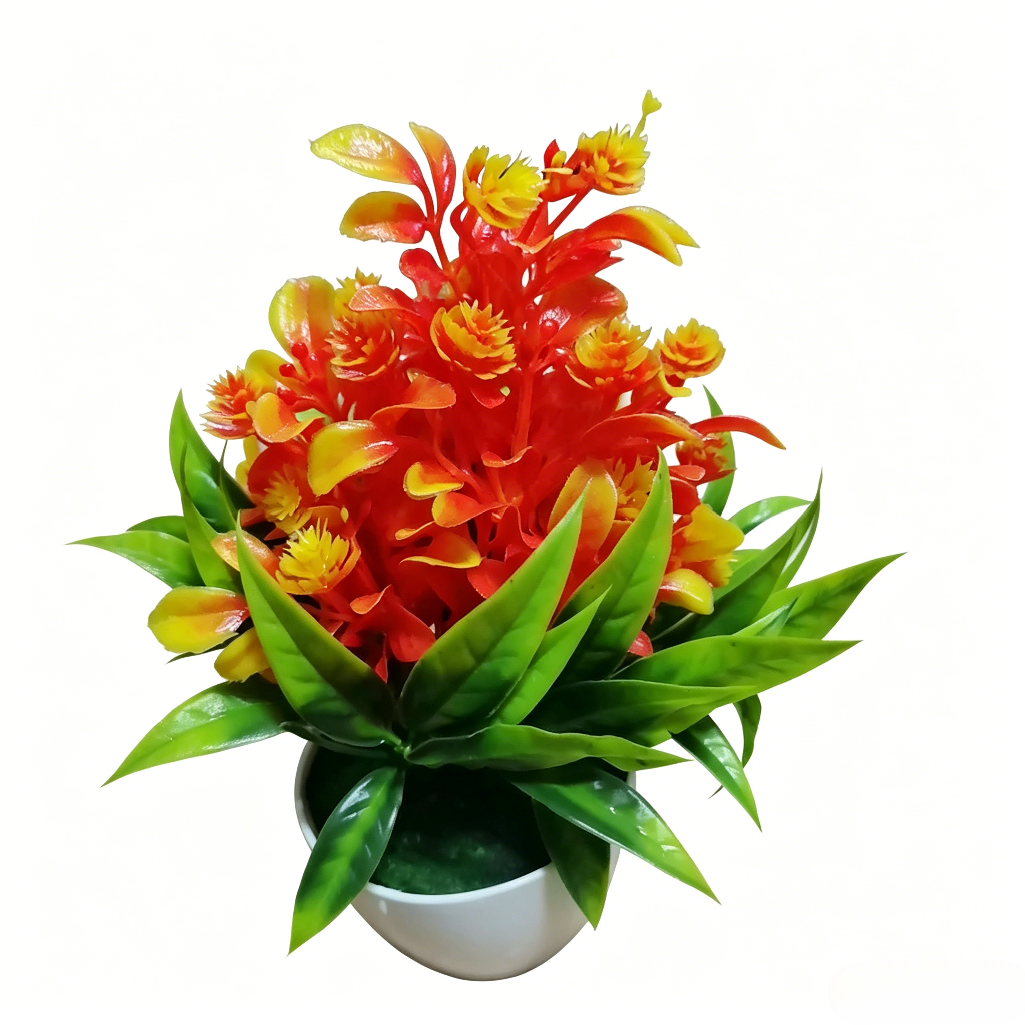 Fake Potted Artificial Flowers，Artificial Potted Plants, Fake Flowers with Base, All Season Decor for Dining Table, Desktop, Home, Bathroom & Office Decoration