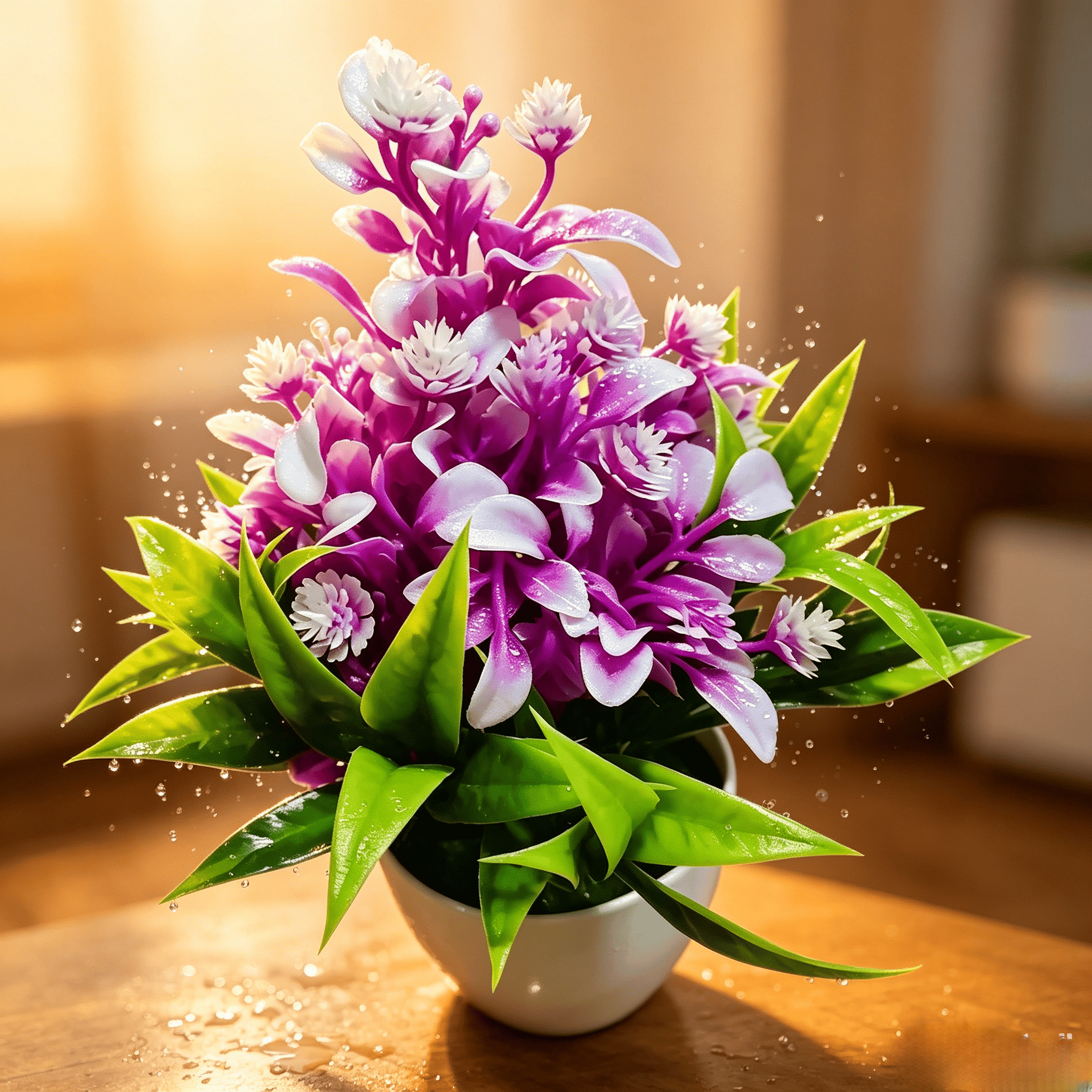 Fake Potted Artificial Flowers，Artificial Potted Plants, Fake Flowers with Base, All Season Decor for Dining Table, Desktop, Home, Bathroom & Office Decoration