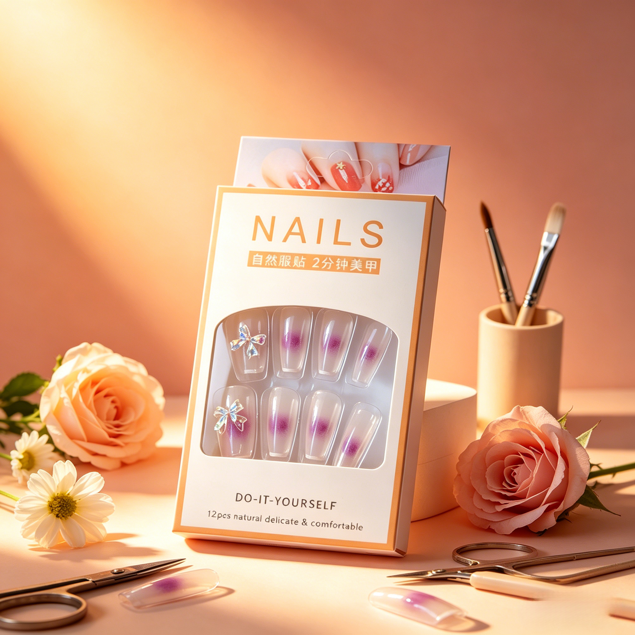 French False Nails（Give away jelly gelatin）Fake Nail Tips, Reusable Stick On Nails, Natural Nude Press Ons, Coffin Shape False Nails, Easy Glue On Nails, DIY Manicure Kit, Quick Press On Nails view 7