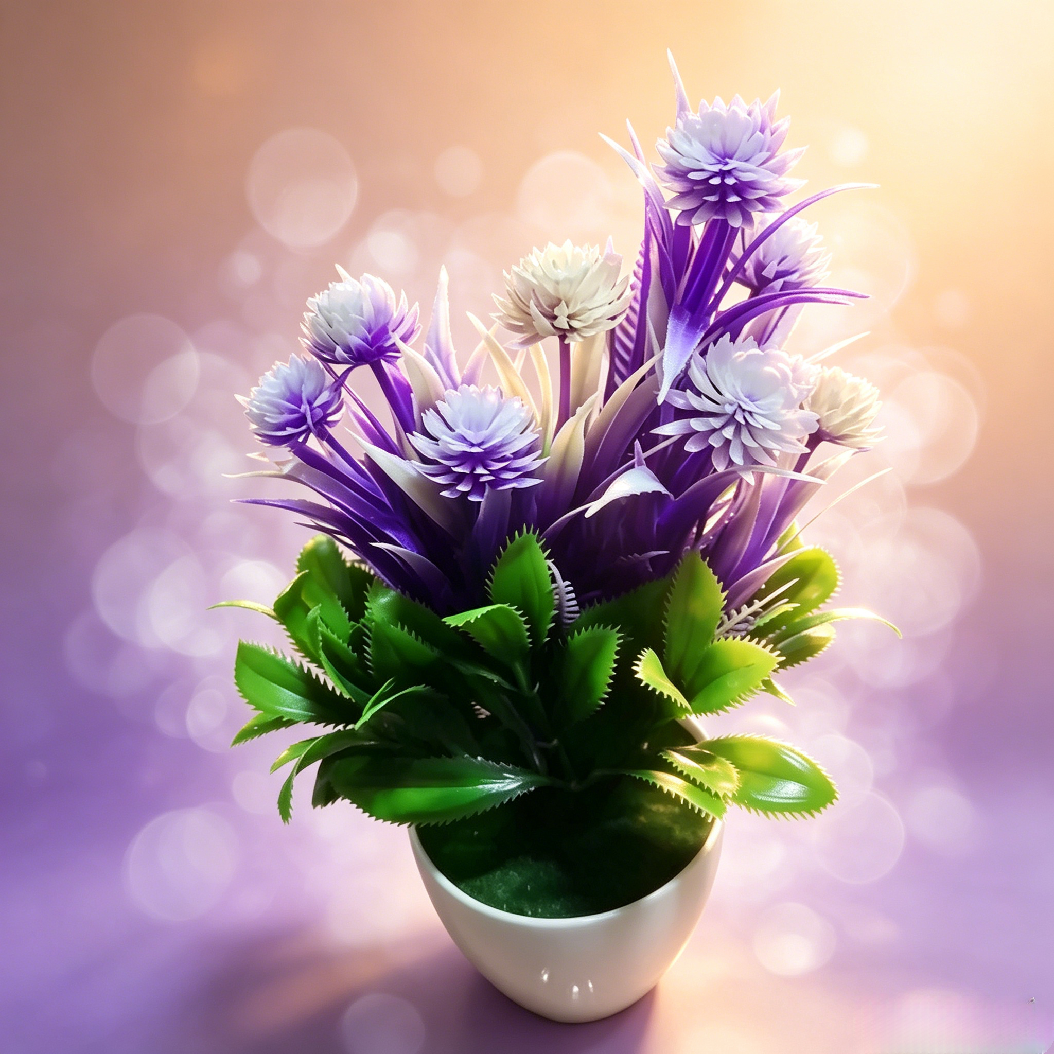 2pcs Fake Potted Artificial Flowers，Artificial Potted Plants, Fake Flowers with Base, All Season Decor for Dining Table, Desktop, Home, Bathroom & Office Decoration