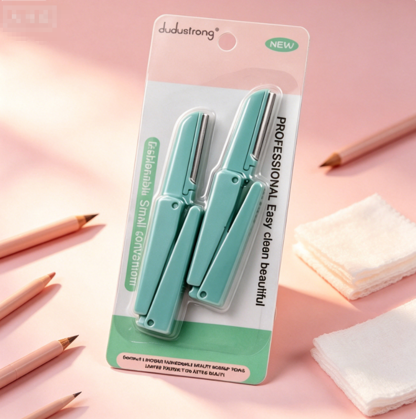 2PCS Folding Eyebrow Trimmer, Stainless Steel Blade Eyebrow Scraper with Protective Net，   Folding Eyebrow Trimmer, Eyebrow Scraper, Stainless Steel Eyebrow Razor, Beauty Eyebrow Trimming Tool