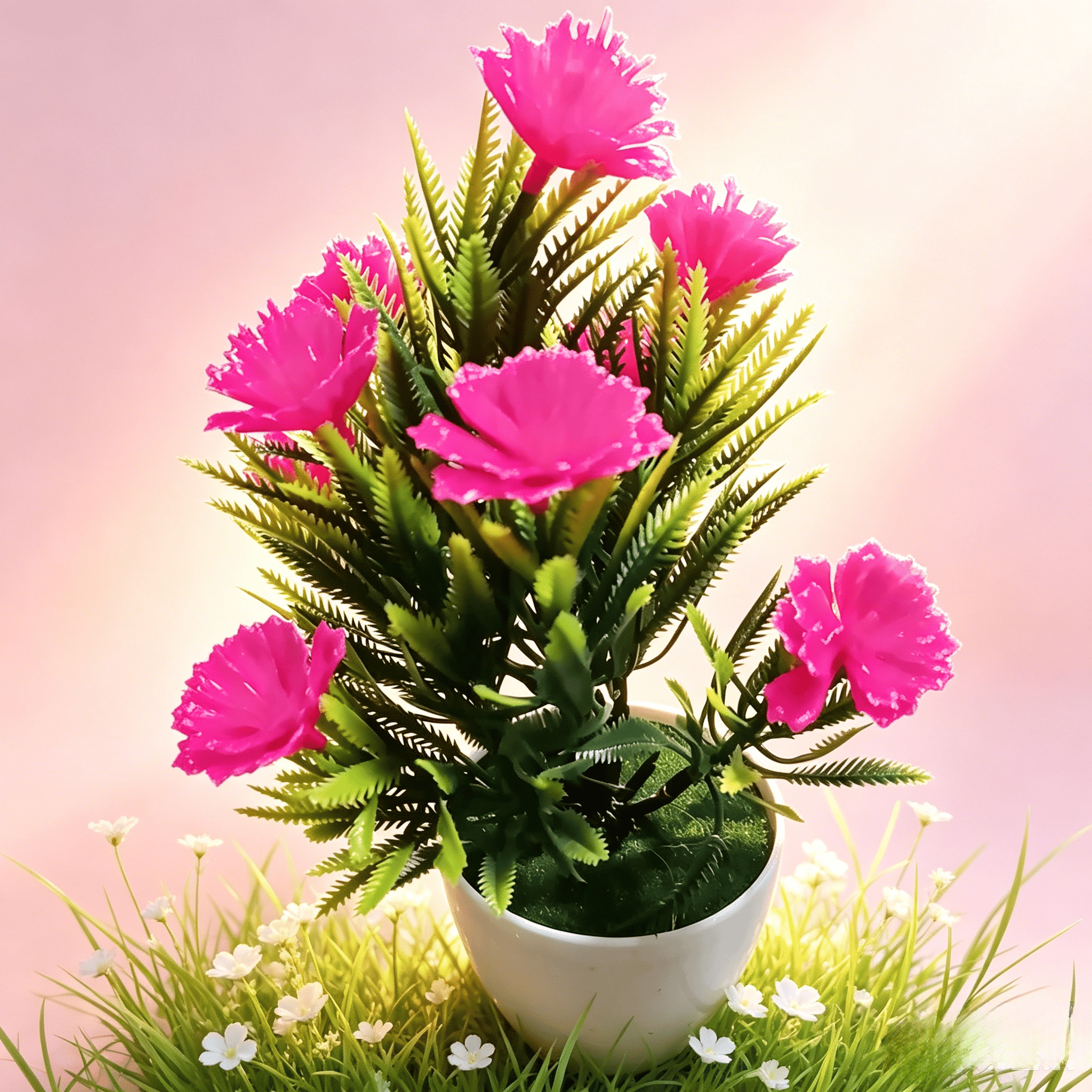 2pcs Fake Potted Artificial Flowers，Artificial Potted Plants, Fake Flowers with Base, All Season Decor for Dining Table, Desktop, Home, Bathroom & Office Decoration