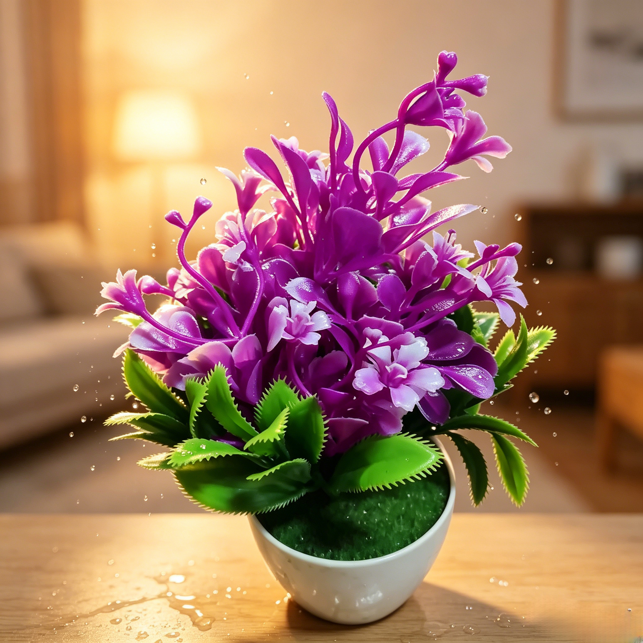 2Pcs Artificial Flowers with Plastic Pots, Realistic Artificial Flower Potted Set,Fake Potted Plants for Home Office Commercial Decoration