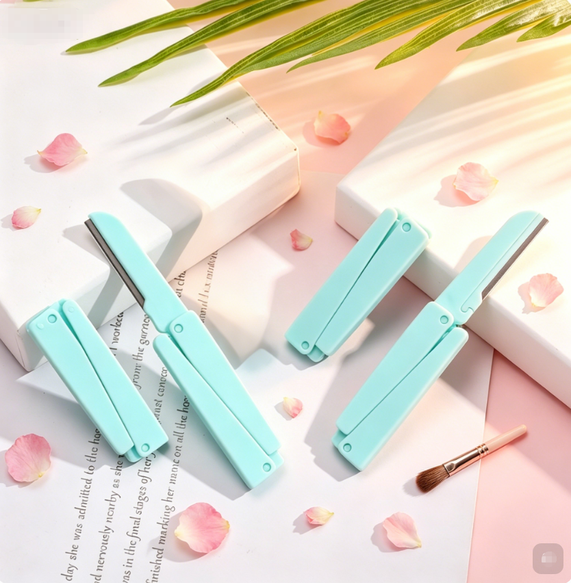 2PCS Folding Eyebrow Trimmer, Stainless Steel Blade Eyebrow Scraper with Protective Net，   Folding Eyebrow Trimmer, Eyebrow Scraper, Stainless Steel Eyebrow Razor, Beauty Eyebrow Trimming Tool view 2