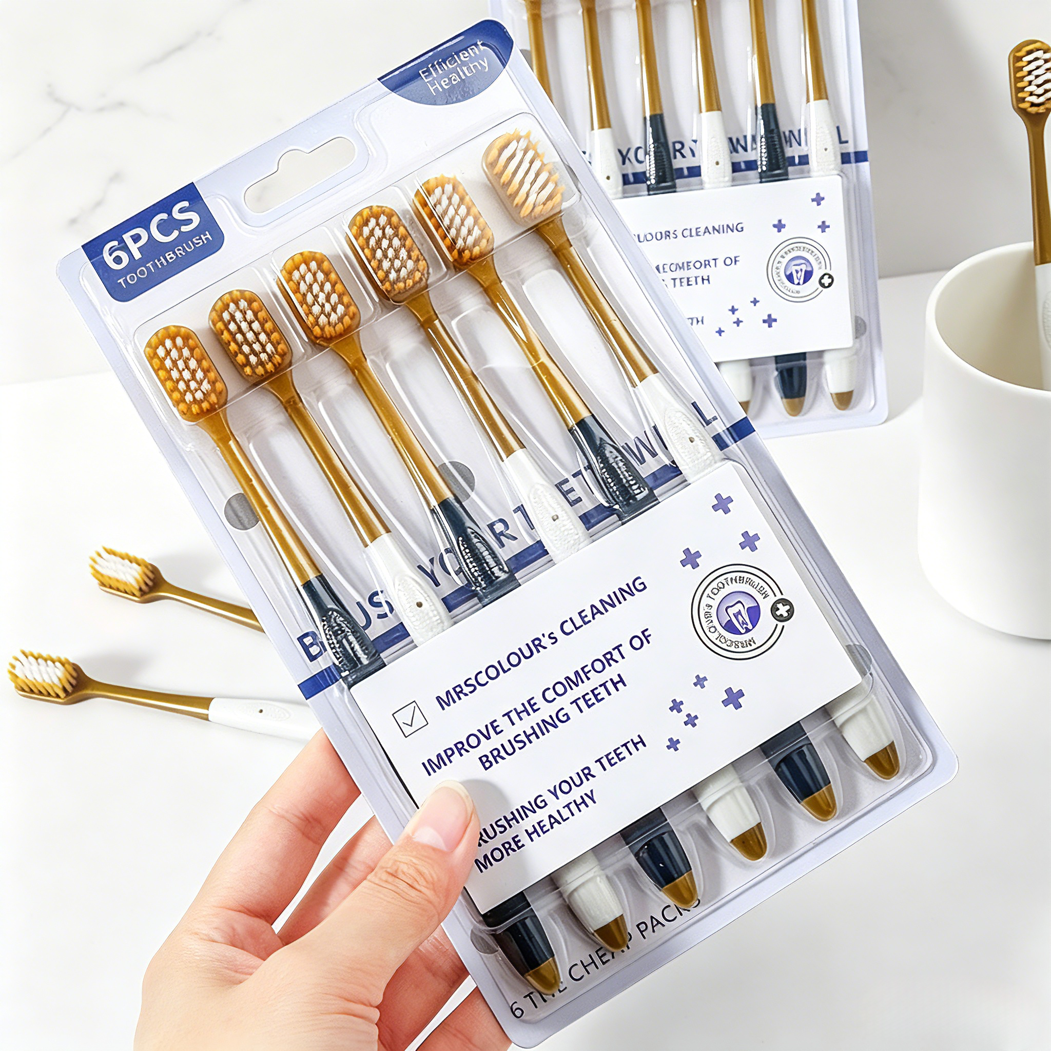 Soft Bristle Adult Toothbrush 6pcs Pack Wide Head Gentle Clean For Teeth & Gum Daily Home Use