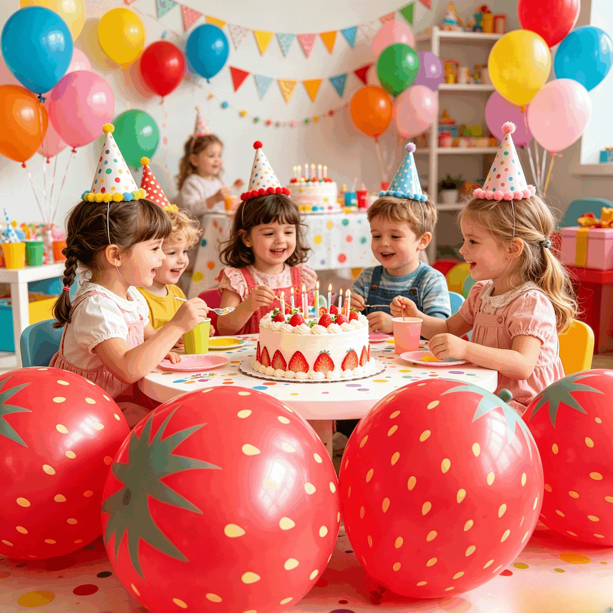 Cute Strawberry Printed Latex Balloons, 12" Red Fruit Theme Balloons for Birthday Party, Baby Shower, Kids Event Decorations, Pack of 6pcs