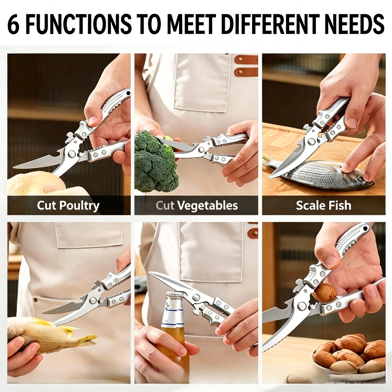 kitchen scissors, poultry scissors, bone cutting scissors, multifunctional kitchen shears, fish cutting scissors, chicken bone scissors, household kitchen cutter, food scissors, barbecue shears