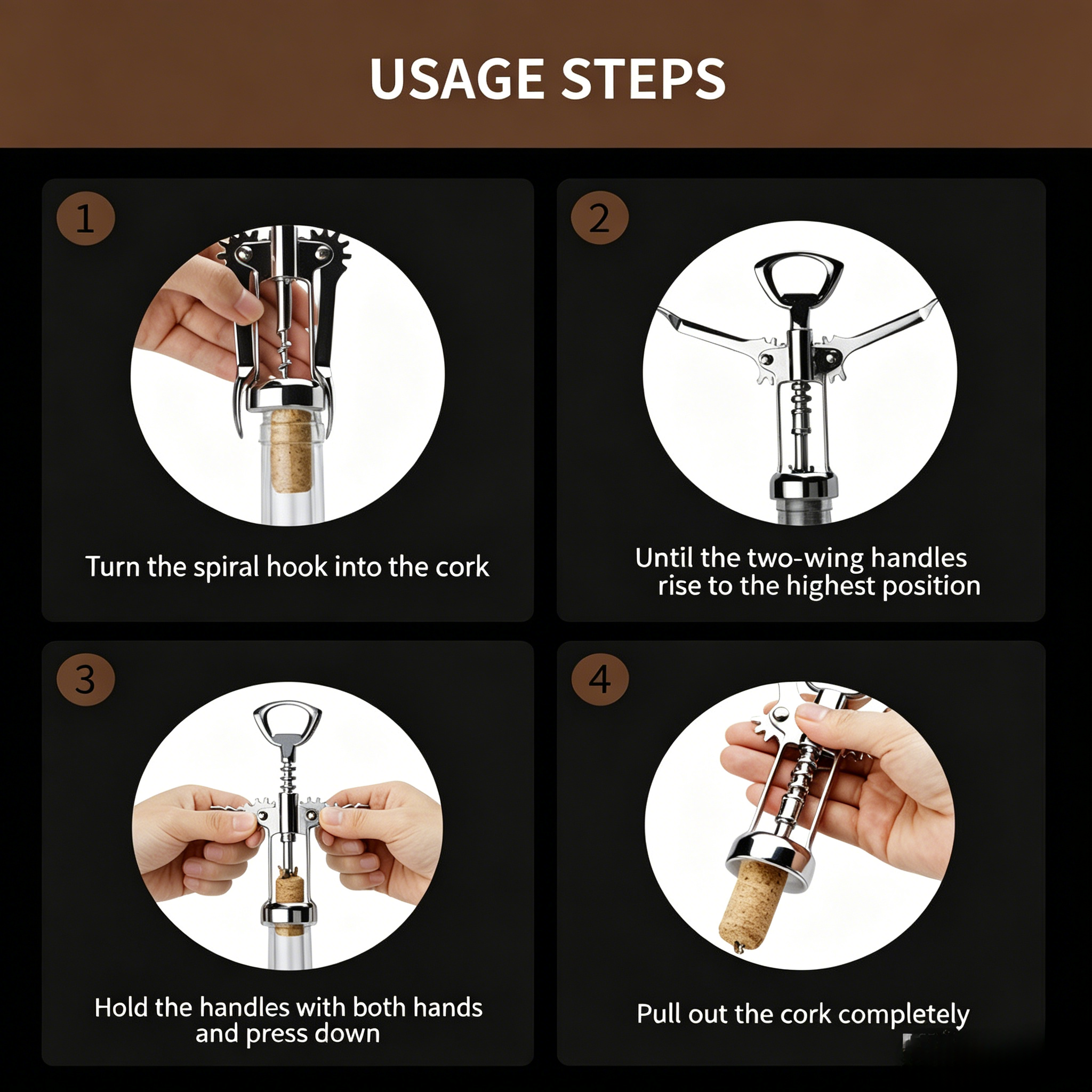 Stainless Steel Wing Corkscrew Wine & Beer Bottle Opener - Heavy Duty, Easy to Use, Ideal for Home & Bar，2-in-1 Wine & Beer Opener