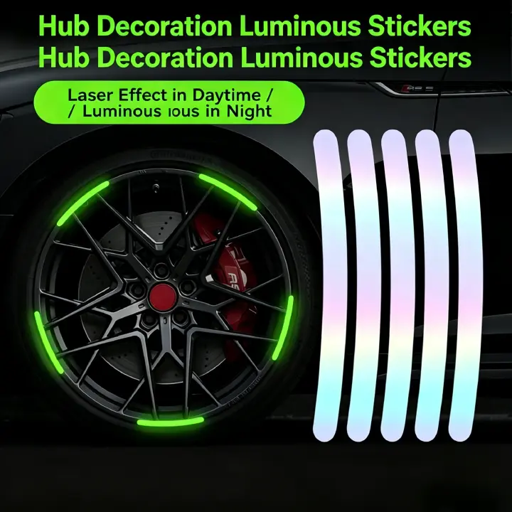 20Pcs Luminous Wheel Hub Reflective Stickers, Night Safety Fluorescent Rim Warning Decals, Universal For Car Boda Boda Scooter Bicycle Motorcycle, Auto Styling Safety Accessories