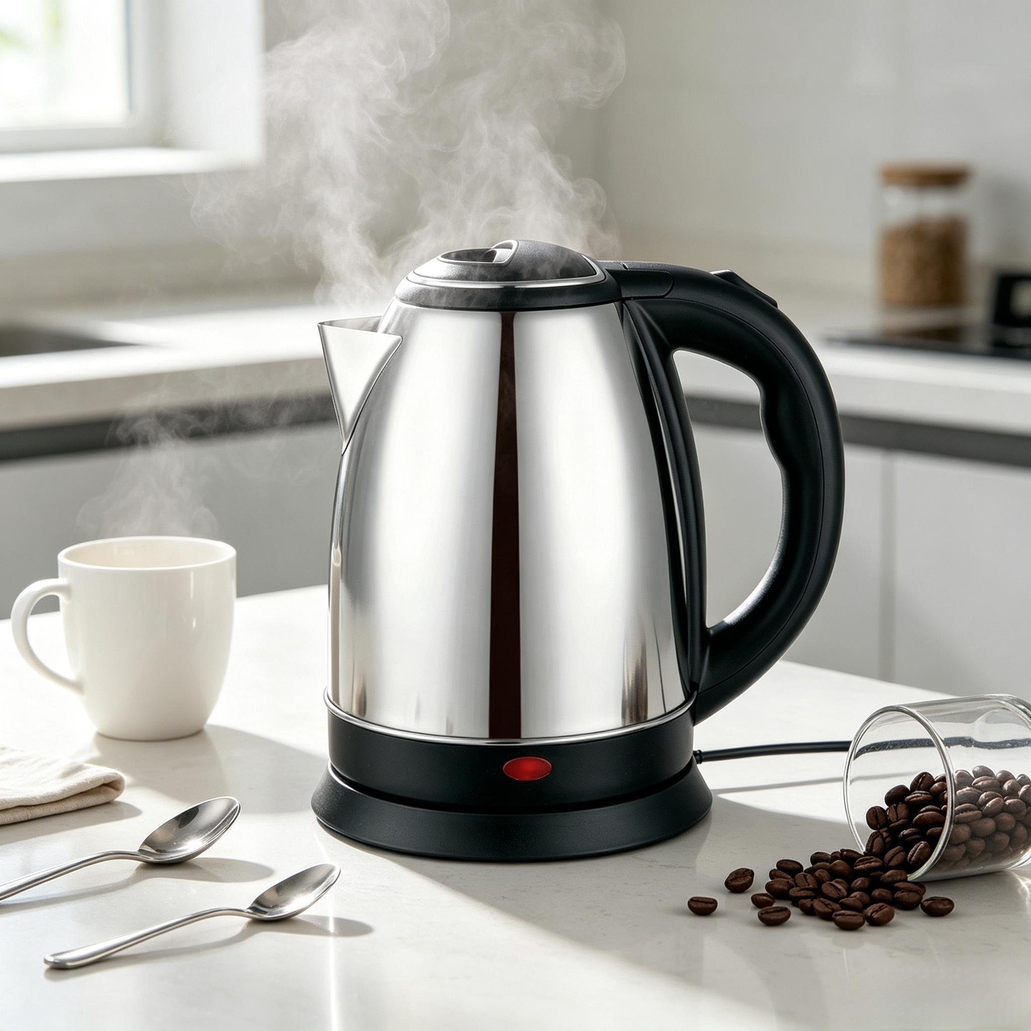2.2L Stainless Steel Cordless Electric Kettle 1500W Fast Boil Water Boiler, Auto Shut Off & Anti Dry Protection, Anti-Splash U Spout Large Capacity Electric Water Heater for Home Kitchen Office Use