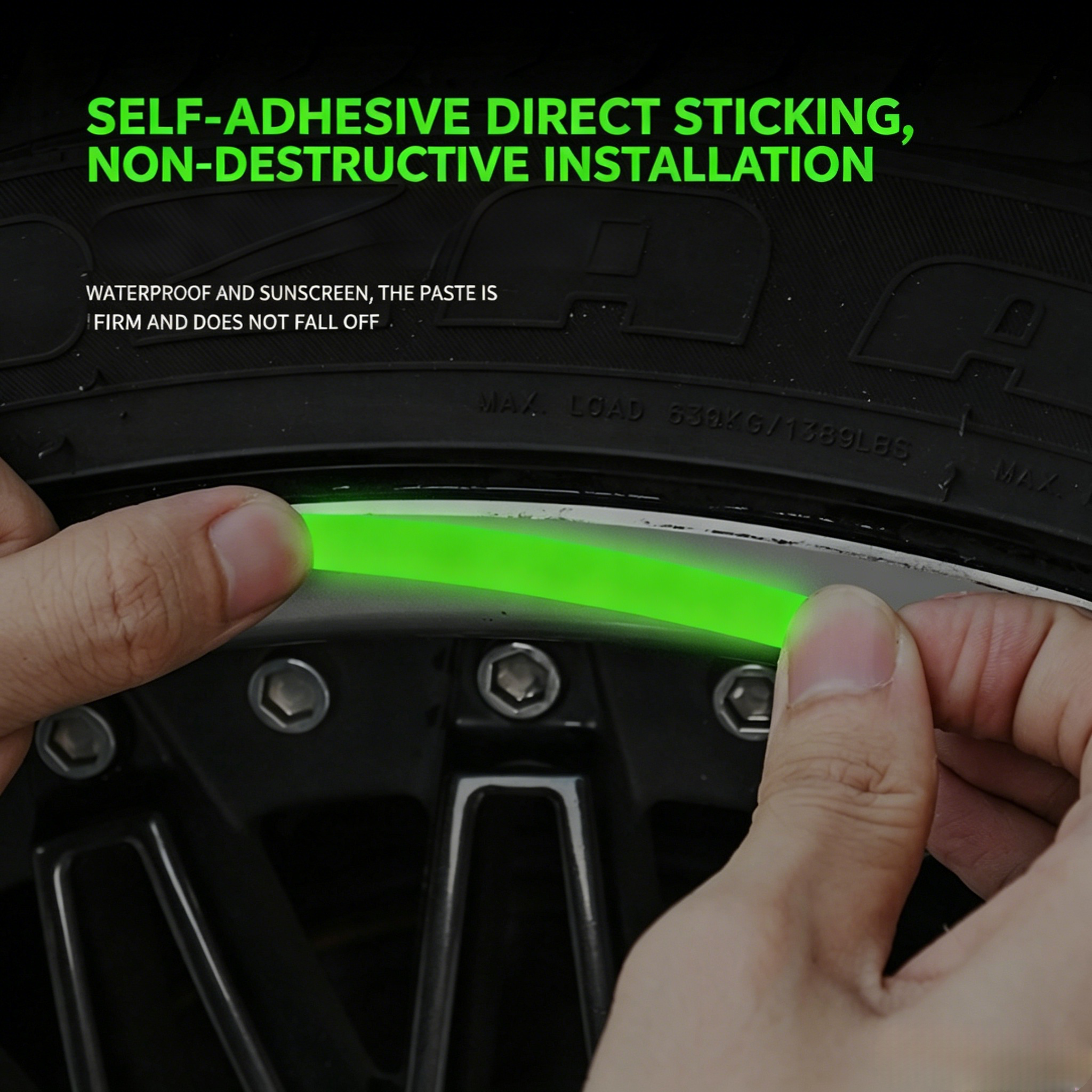 20Pcs Luminous Wheel Hub Reflective Stickers, Night Safety Fluorescent Rim Warning Decals, Universal For Car Boda Boda Scooter Bicycle Motorcycle, Auto Styling Safety Accessories