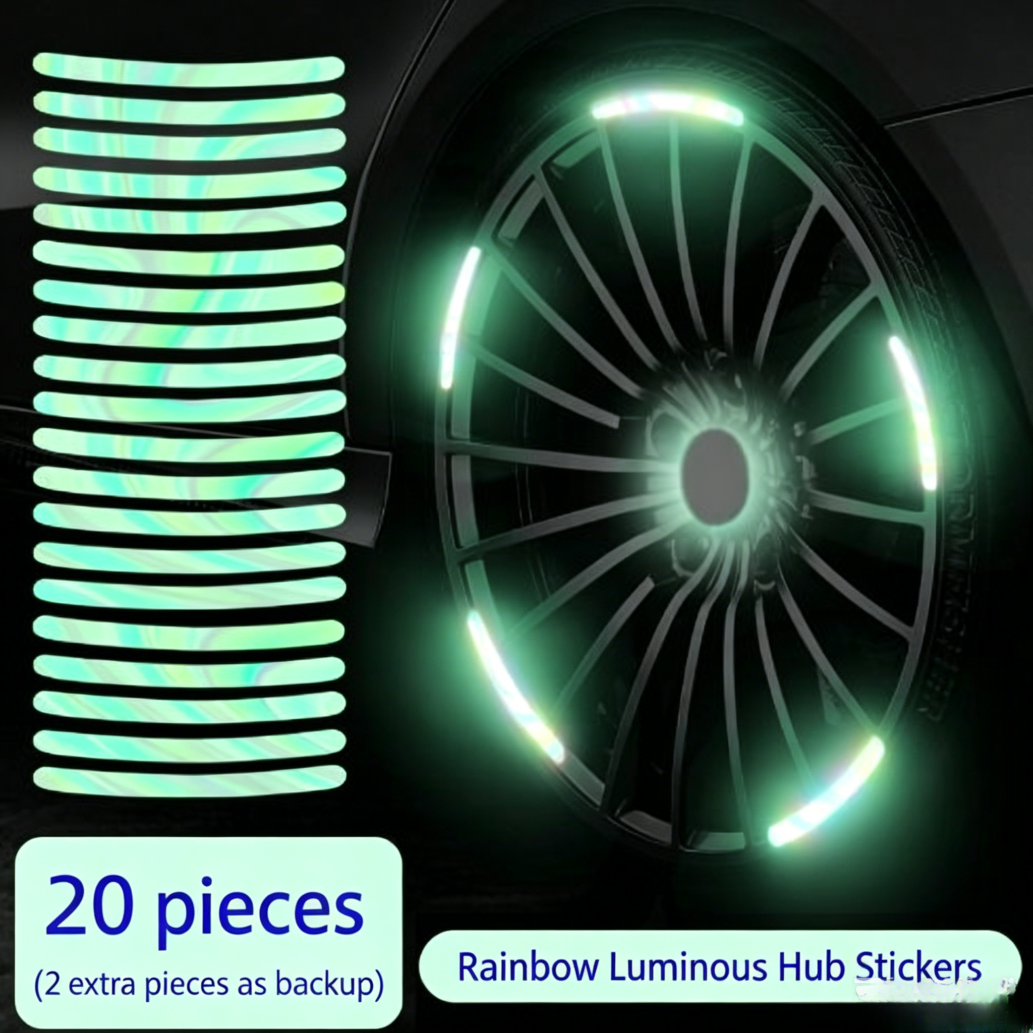 20Pcs Luminous Wheel Hub Reflective Stickers, Night Safety Fluorescent Rim Warning Decals, Universal For Car Boda Boda Scooter Bicycle Motorcycle, Auto Styling Safety Accessories