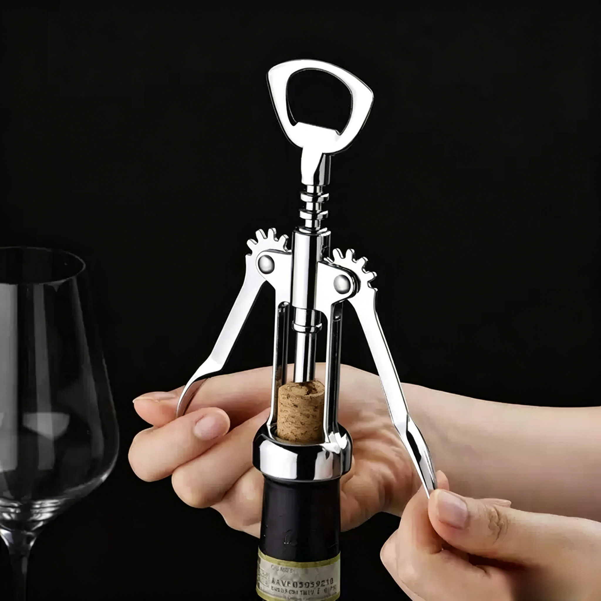 Stainless Steel Wing Corkscrew Wine & Beer Bottle Opener - Heavy Duty, Easy to Use, Ideal for Home & Bar，2-in-1 Wine & Beer Opener