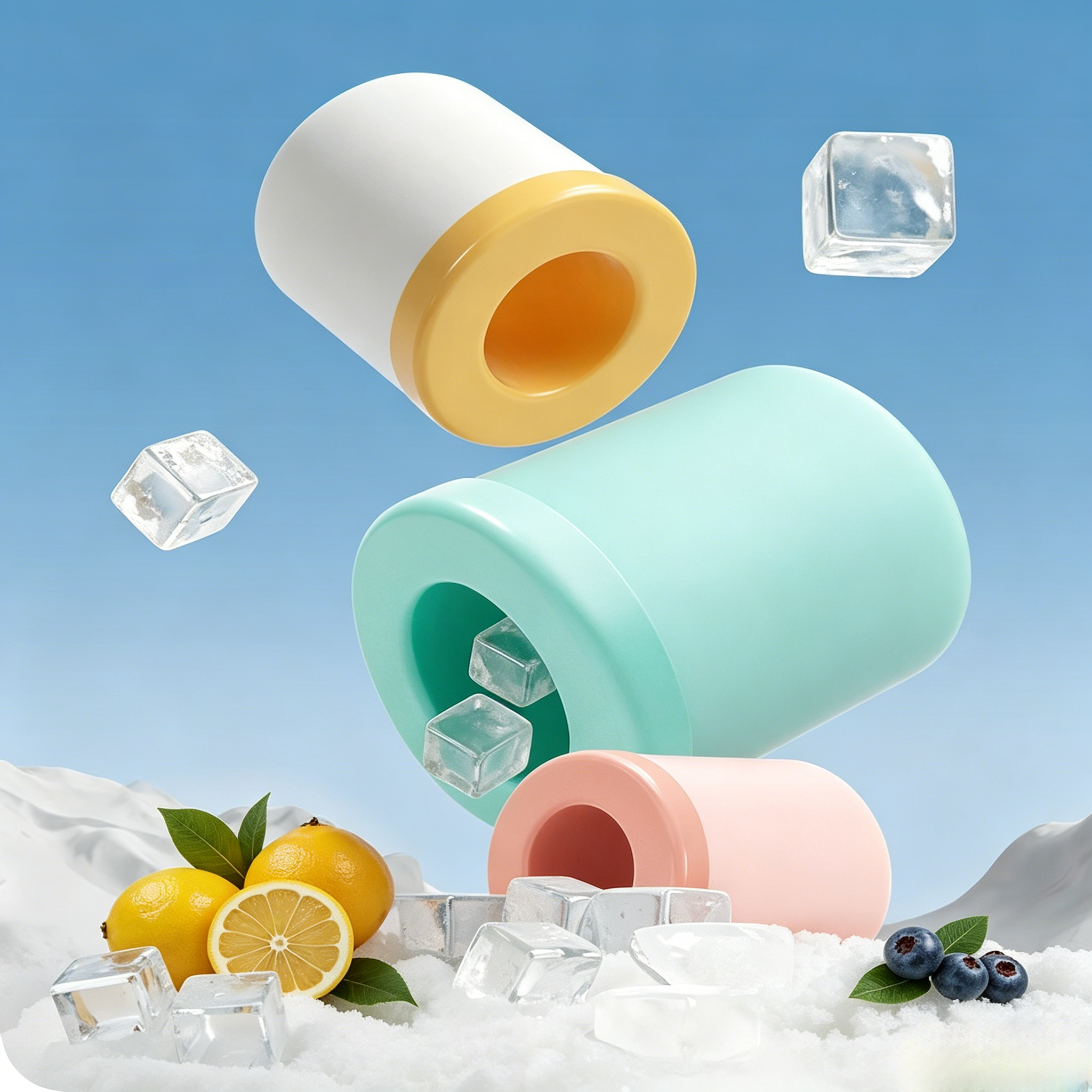 2Pcs Round Silicone Ice Cube Tray With Lid  Reusable Ice Maker Mold For Home Kitchen