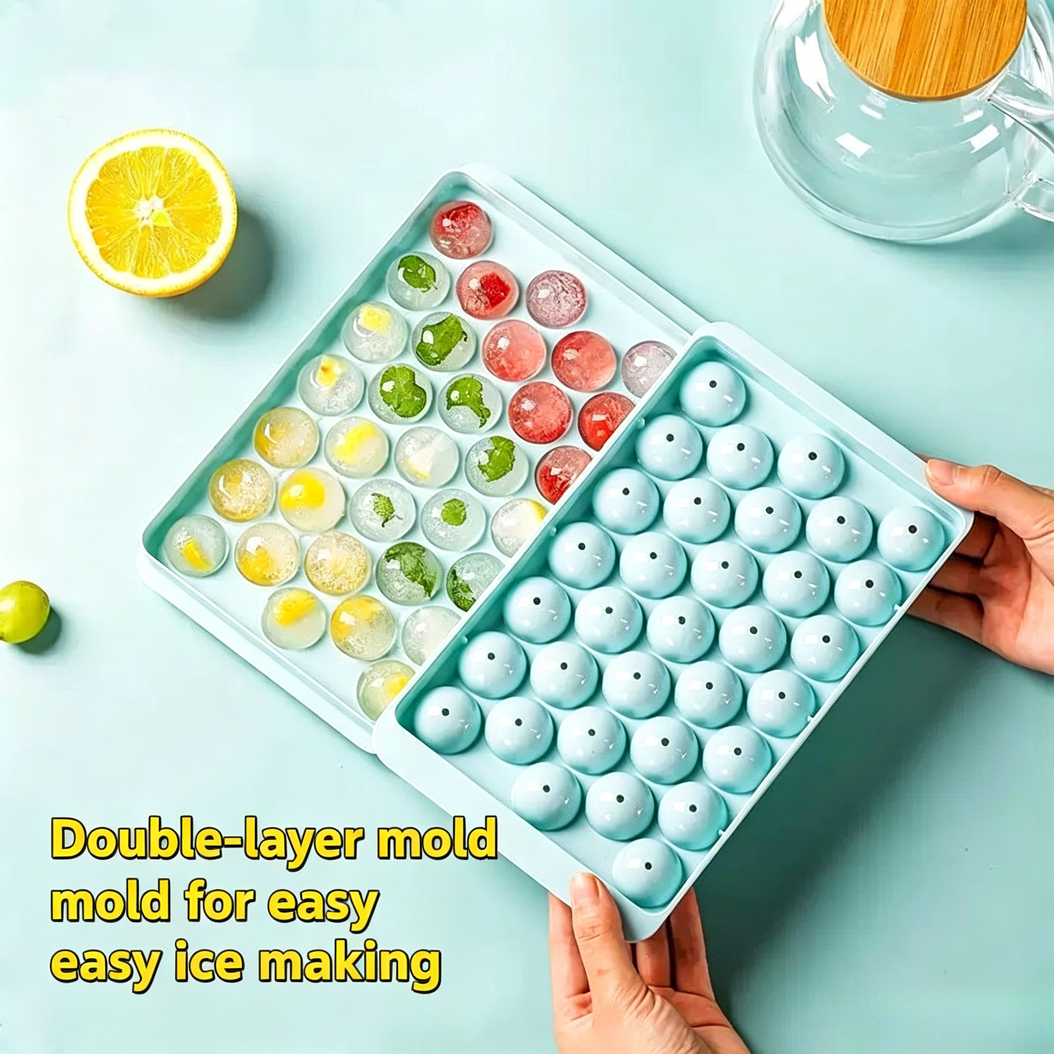 2Pcs Round Silicone Ice Cube Tray With Lid  Reusable Ice Maker Mold For Home Kitchen