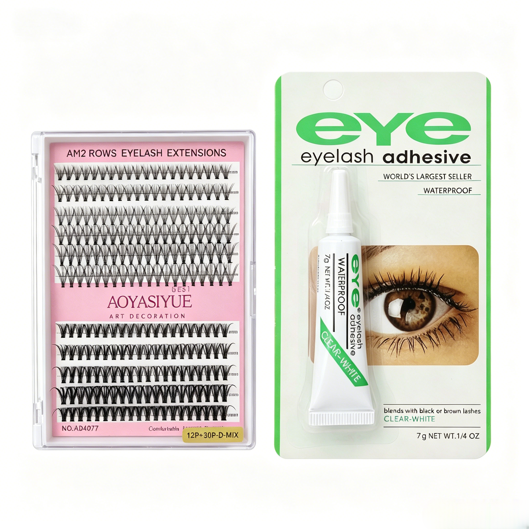 11 Rows Cluster Eyelash Extensions Kit with Glue, 12P+30P Mixed 9-16mm D Curl Individual Lashes, Soft Light Natural Fit DIY Home Lash Extensions For Kenyan Women