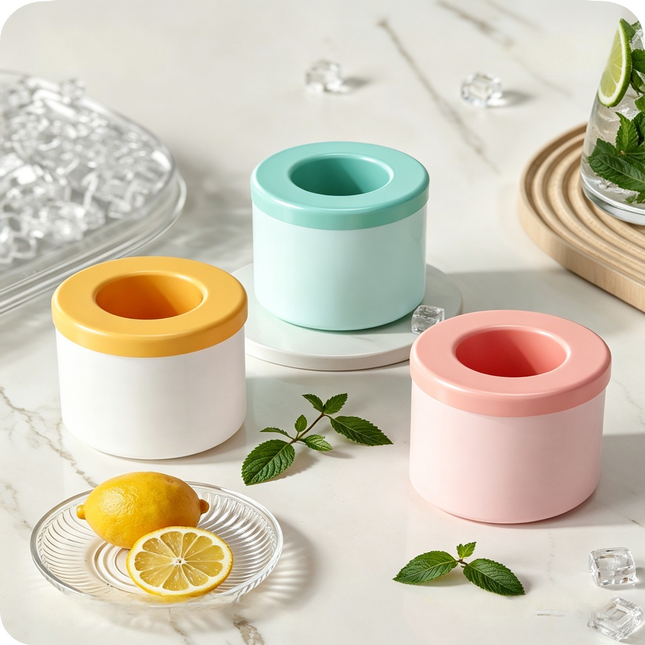 2Pcs Round Silicone Ice Cube Tray With Lid  Reusable Ice Maker Mold For Home Kitchen