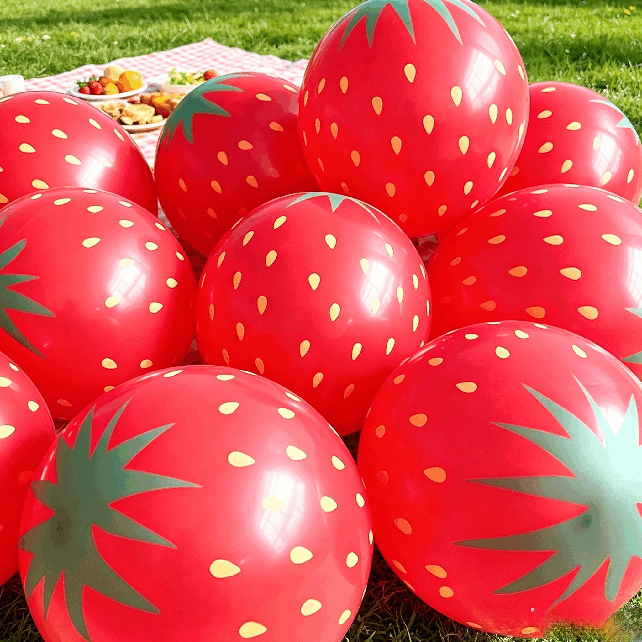 Cute Strawberry Printed Latex Balloons, 12" Red Fruit Theme Balloons for Birthday Party, Baby Shower, Kids Event Decorations, Pack of 6pcs