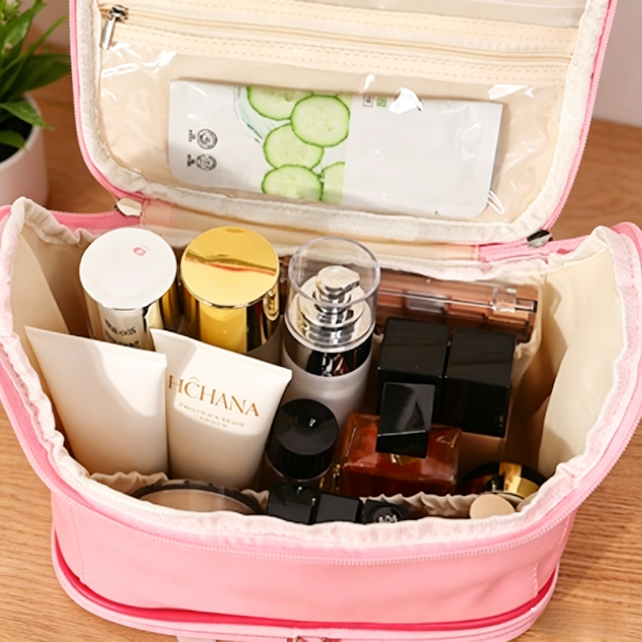 Large Capacity Waterproof PU Travel Cosmetic Bag, Portable Multifunctional Toiletry Bag, Women Makeup Storage Pouch for Travel & Bathroom