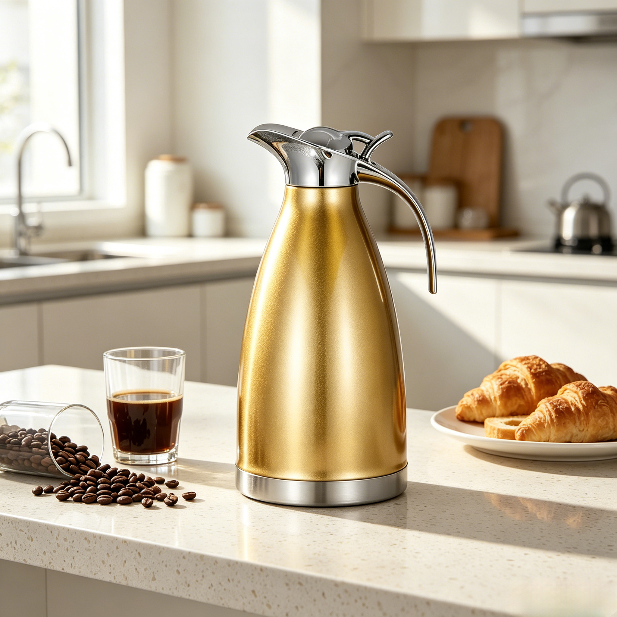 2.0L Stainless Steel Vacuum Coffee Pot Vacuum Thermos Flask Kettle  2L Double Wall Heat Retention Beverage Carafe for Home Kitchen Office Use，insulated water carafe、hot cold retention jug