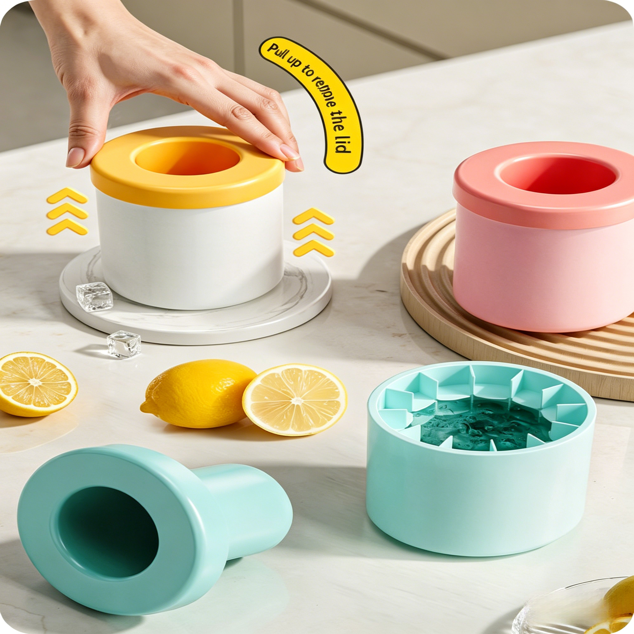 2Pcs Round Silicone Ice Cube Tray With Lid  Reusable Ice Maker Mold For Home Kitchen