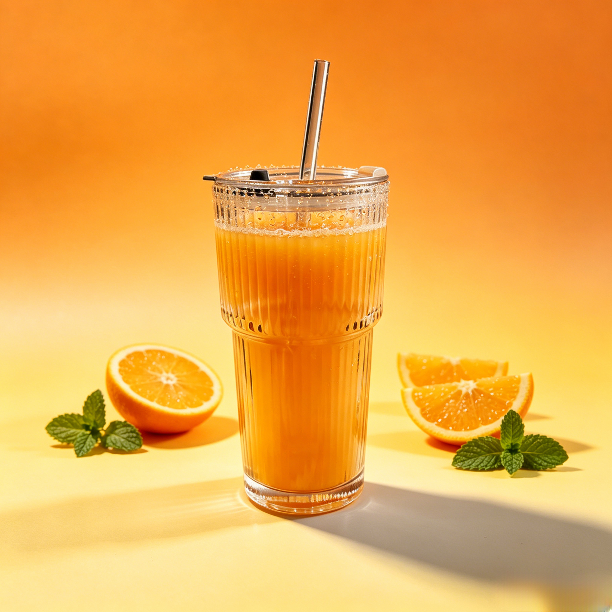 450ml Vertical Striped Glass Cup With Straw & Leak Proof Lid, Reusable Drinking Glass Mug for Home Office Daily Use