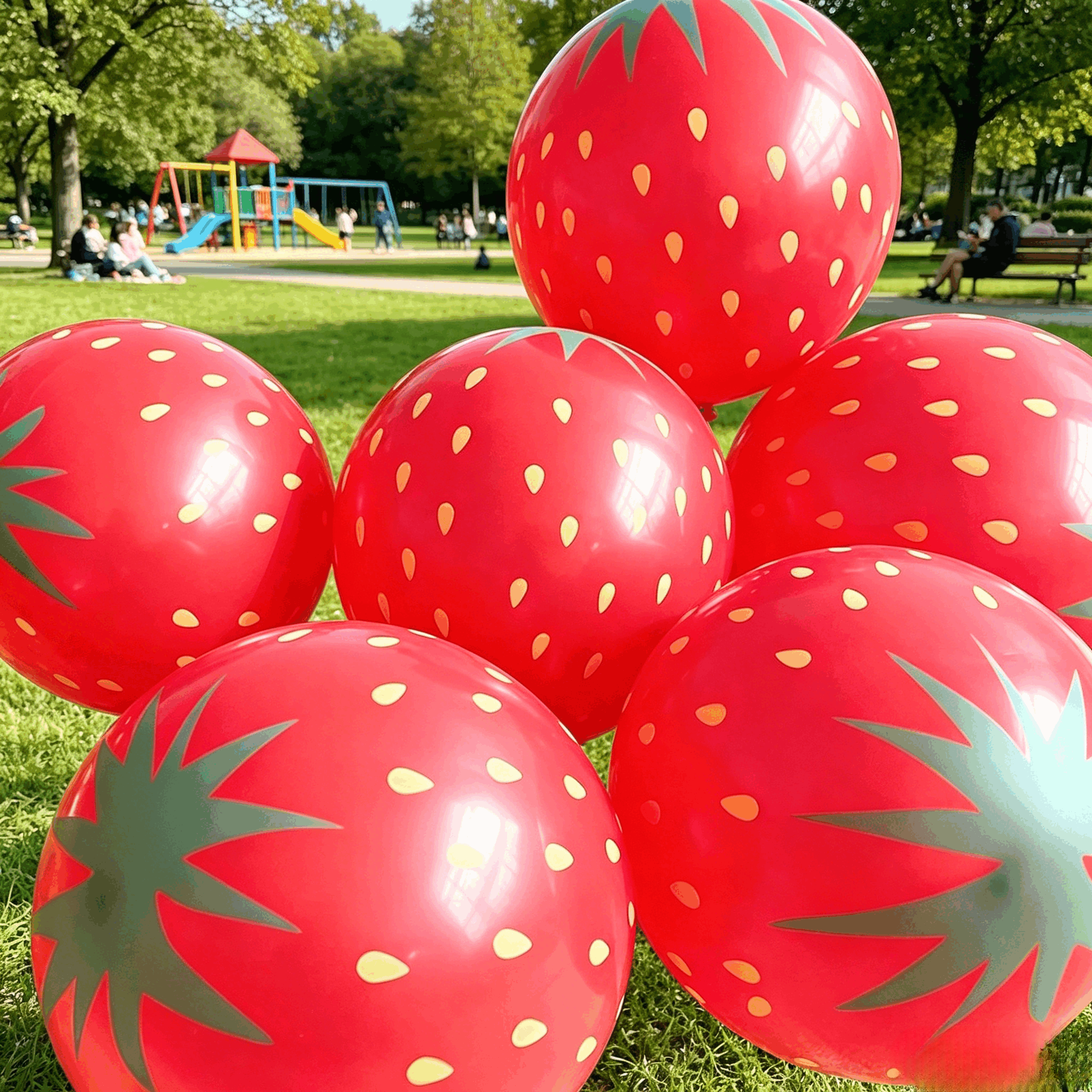 Cute Strawberry Printed Latex Balloons, 12" Red Fruit Theme Balloons for Birthday Party, Baby Shower, Kids Event Decorations, Pack of 6pcs
