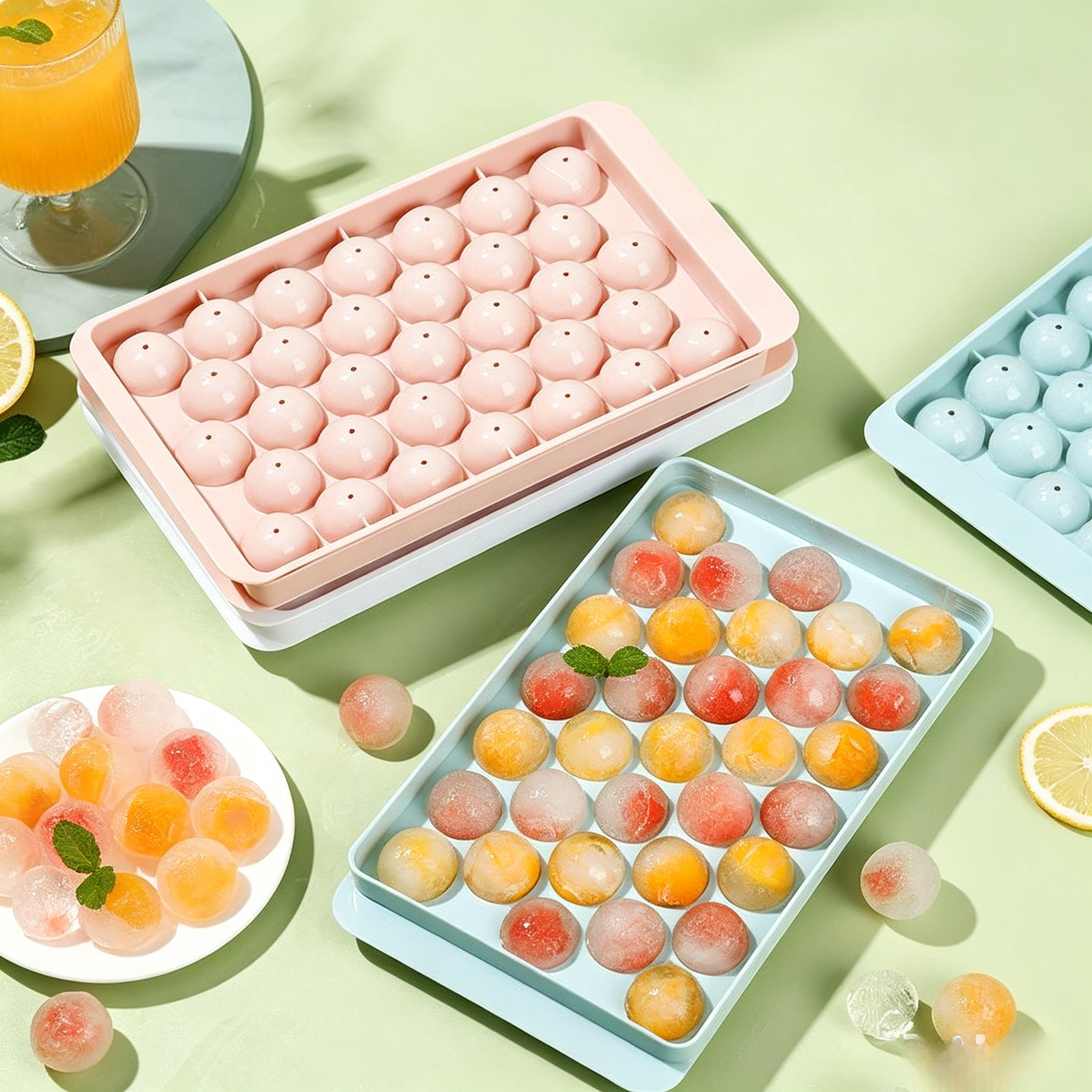 2Pcs Round Silicone Ice Cube Tray With Lid  Reusable Ice Maker Mold For Home Kitchen