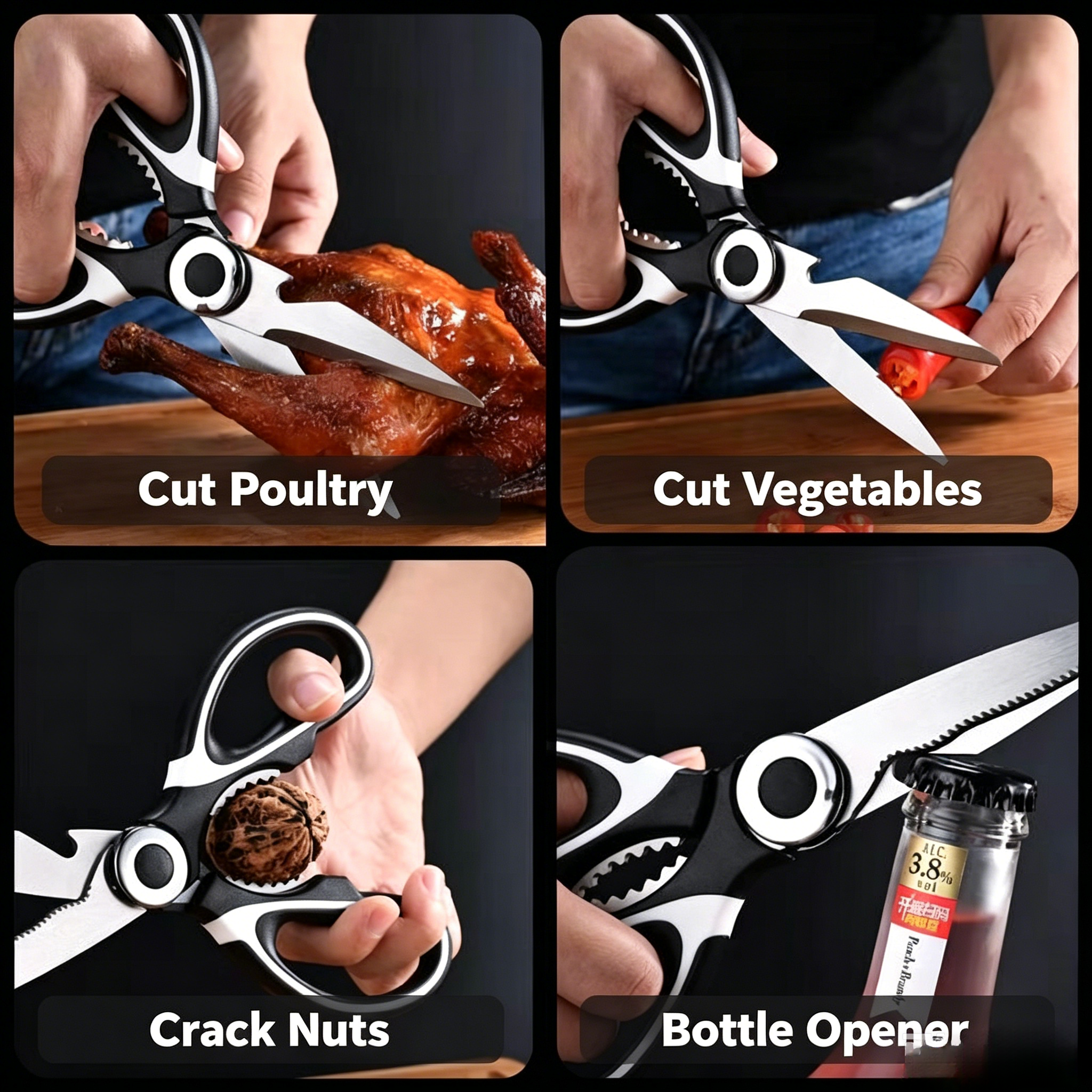 kitchen scissors, poultry scissors, bone cutting scissors, multifunctional kitchen shears, fish cutting scissors, chicken bone scissors, household kitchen cutter, food scissors, barbecue shears