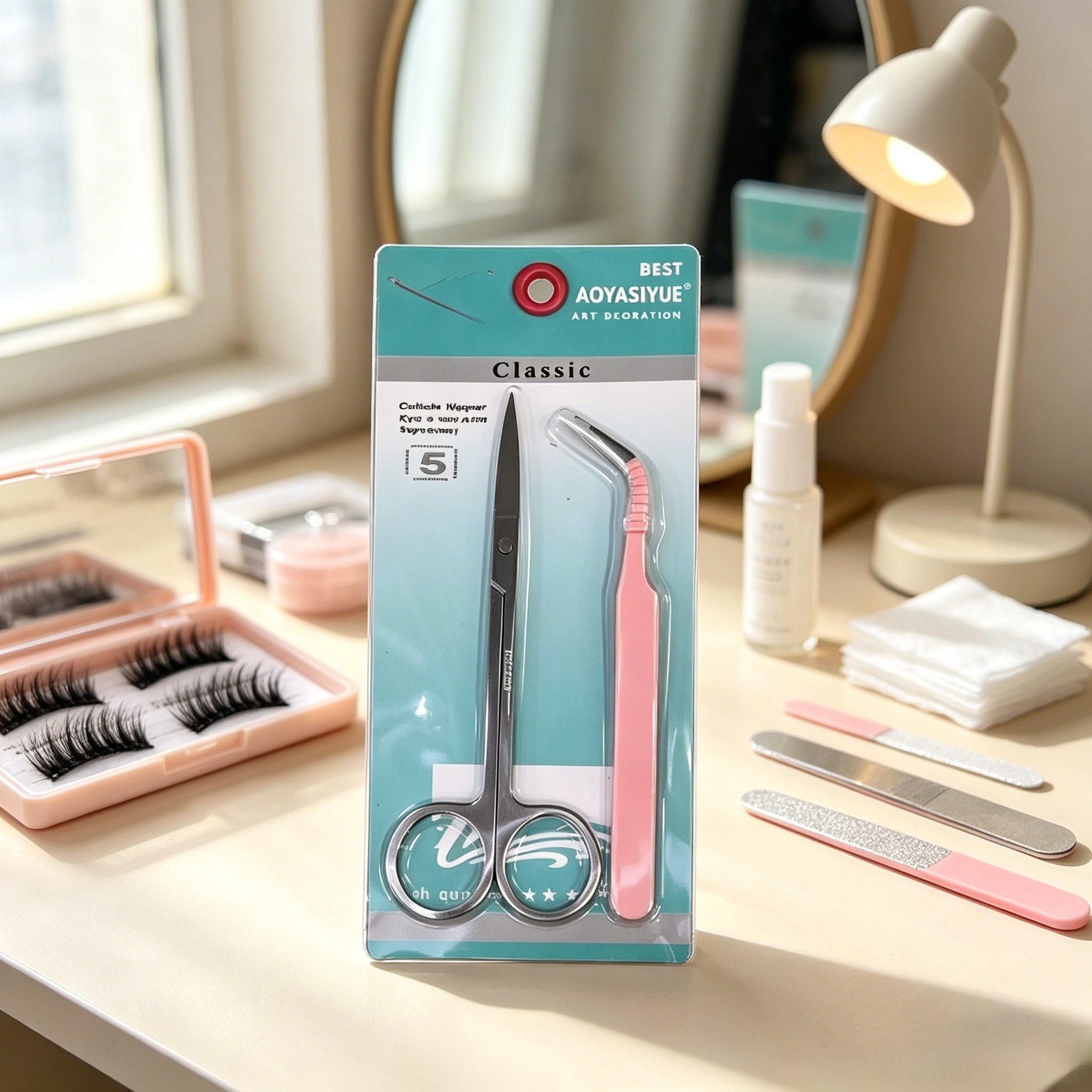 2Pcs Lash Tweezer & Scissors Set Professional Precision Eyebrow Trimming Tools DIY Eyelash Extension Makeup Kit For Kenyan Women view 3