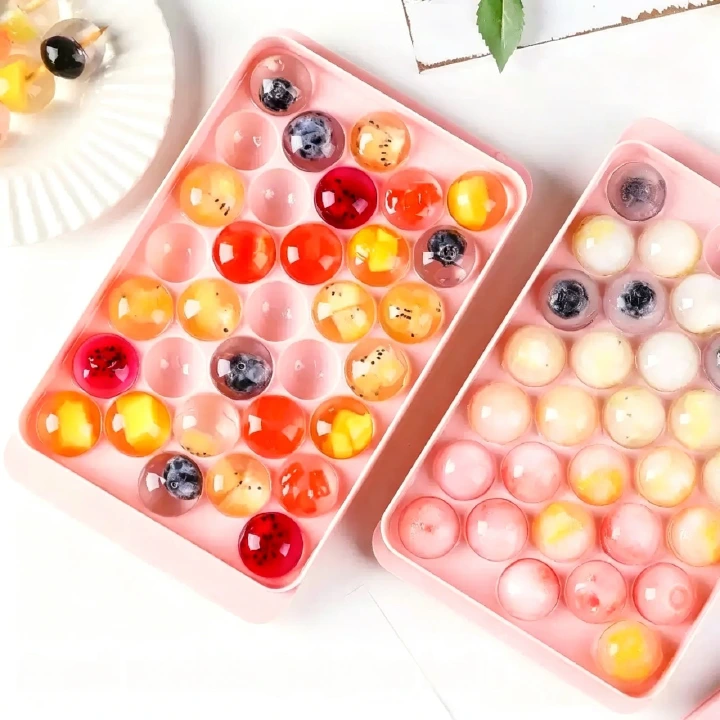 2Pcs Round Silicone Ice Cube Tray With Lid  Reusable Ice Maker Mold For Home Kitchen