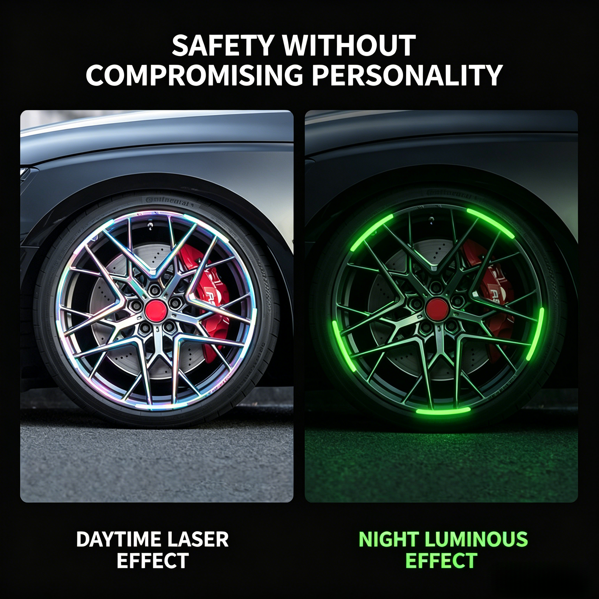 20Pcs Luminous Wheel Hub Reflective Stickers, Night Safety Fluorescent Rim Warning Decals, Universal For Car Boda Boda Scooter Bicycle Motorcycle, Auto Styling Safety Accessories