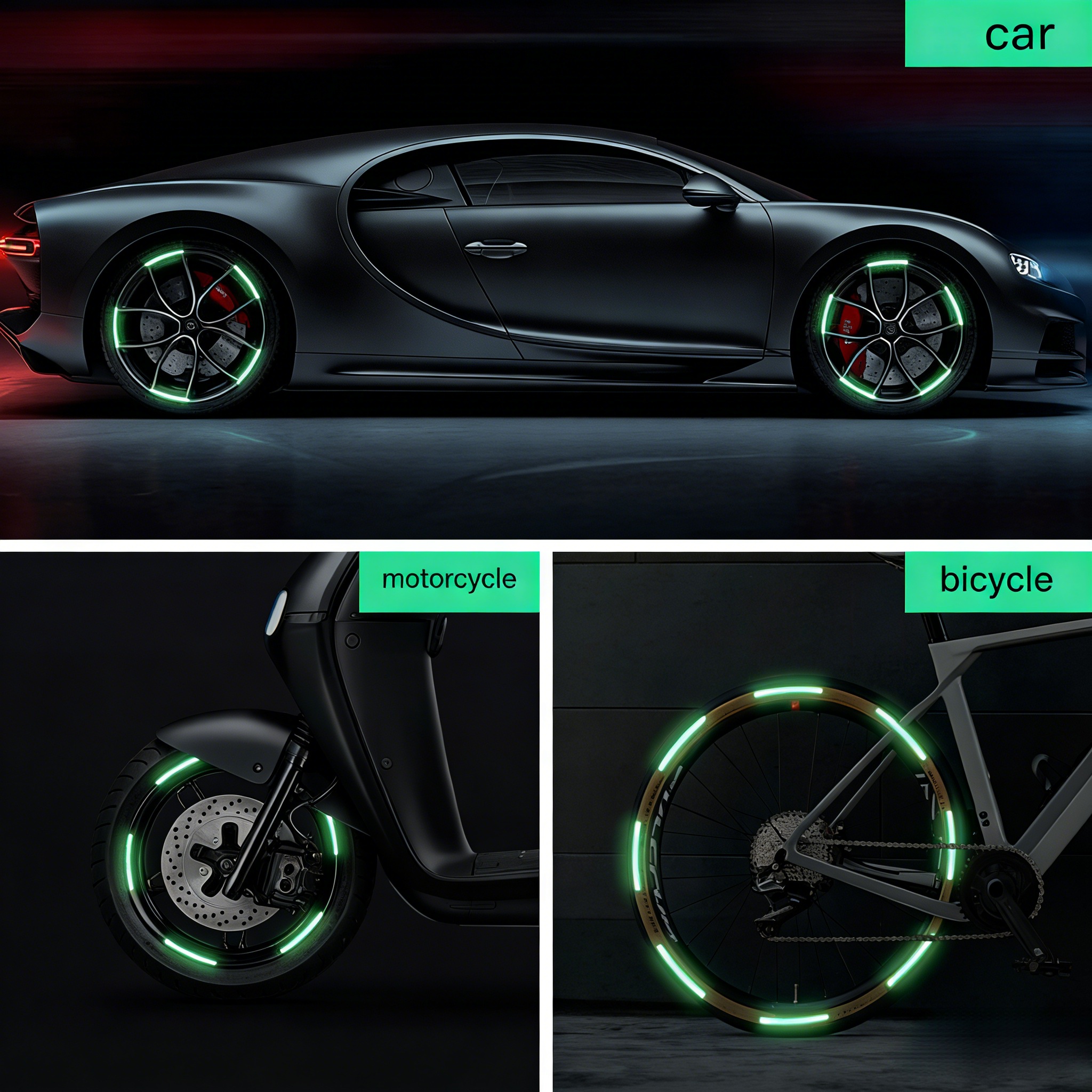 20Pcs Luminous Wheel Hub Reflective Stickers, Night Safety Fluorescent Rim Warning Decals, Universal For Car Boda Boda Scooter Bicycle Motorcycle, Auto Styling Safety Accessories