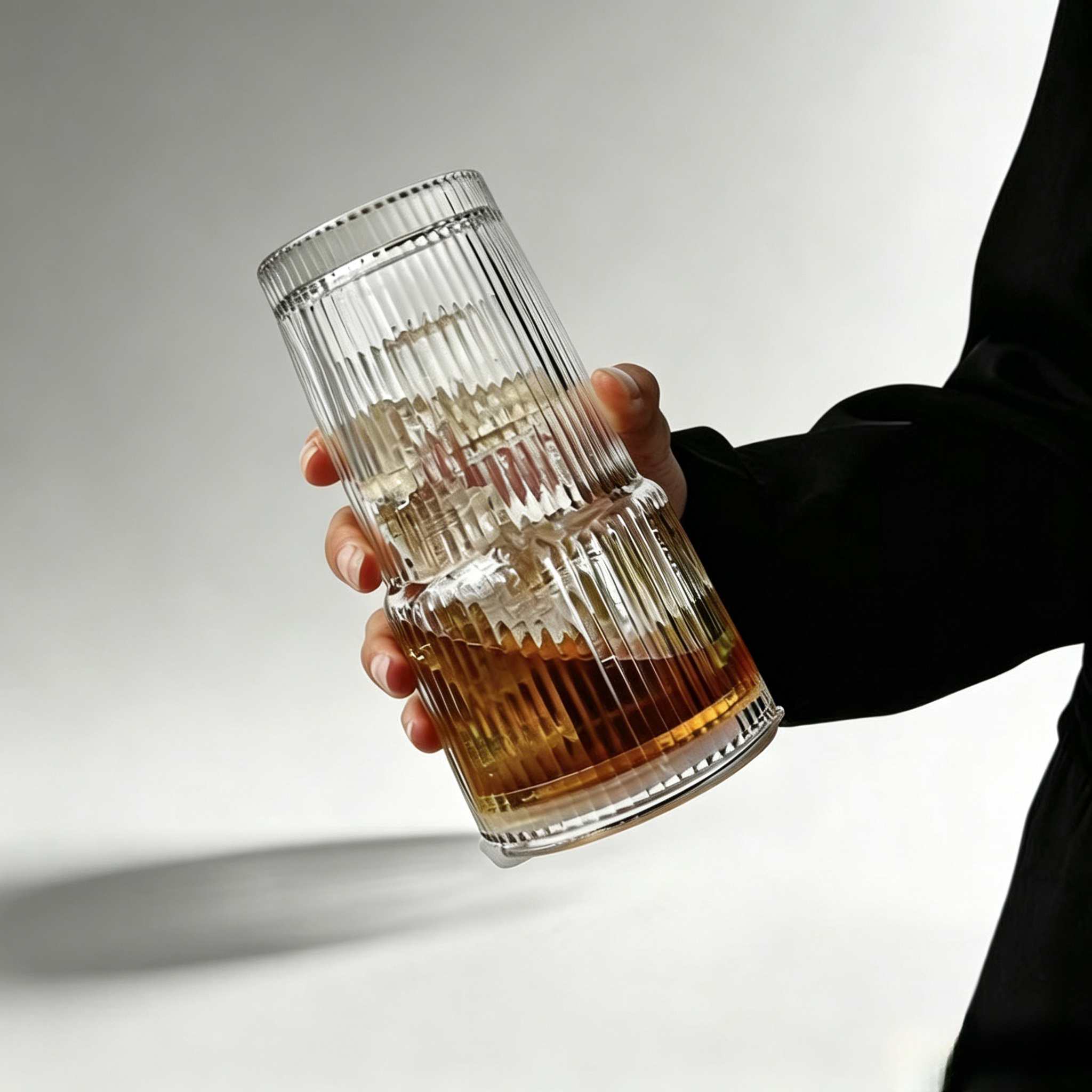 450ml Vertical Striped Glass Cup With Straw & Leak Proof Lid, Reusable Drinking Glass Mug for Home Office Daily Use