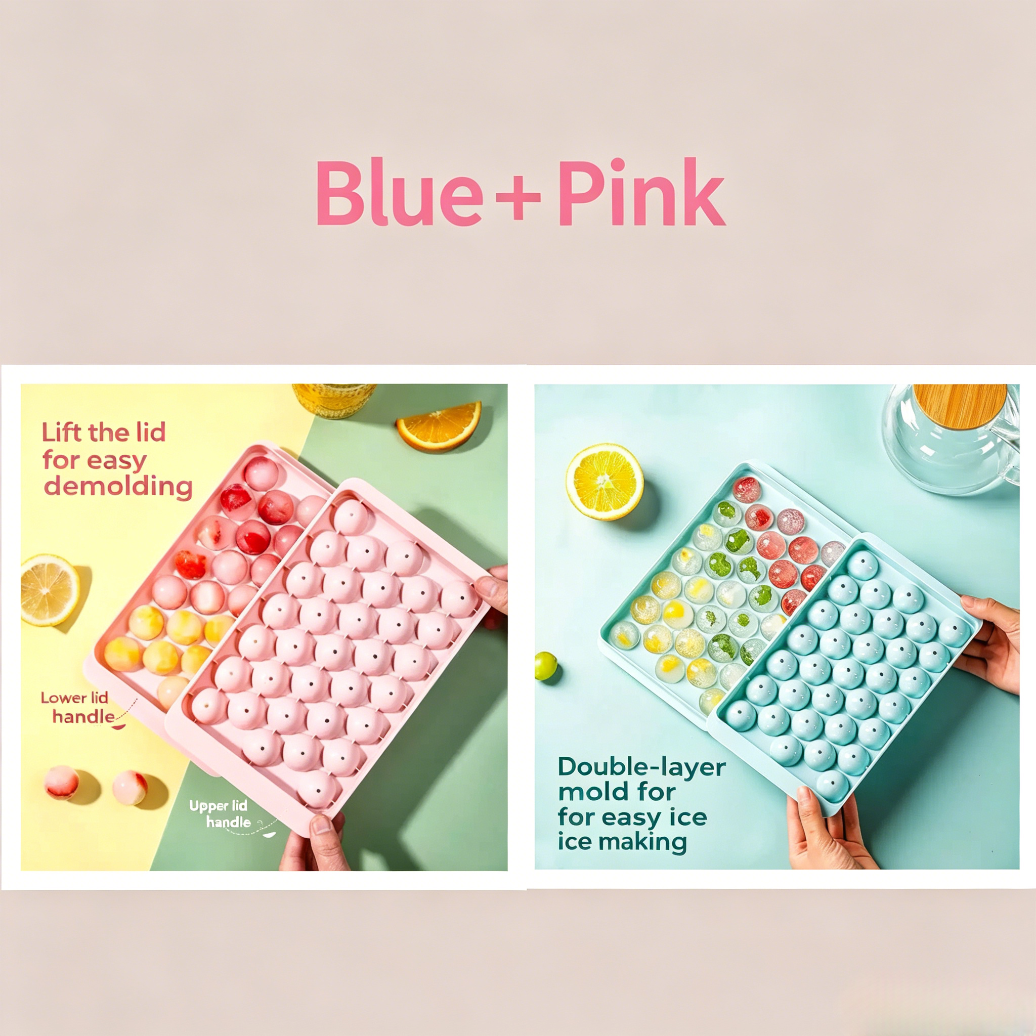 2Pcs Round Silicone Ice Cube Tray With Lid  Reusable Ice Maker Mold For Home Kitchen
