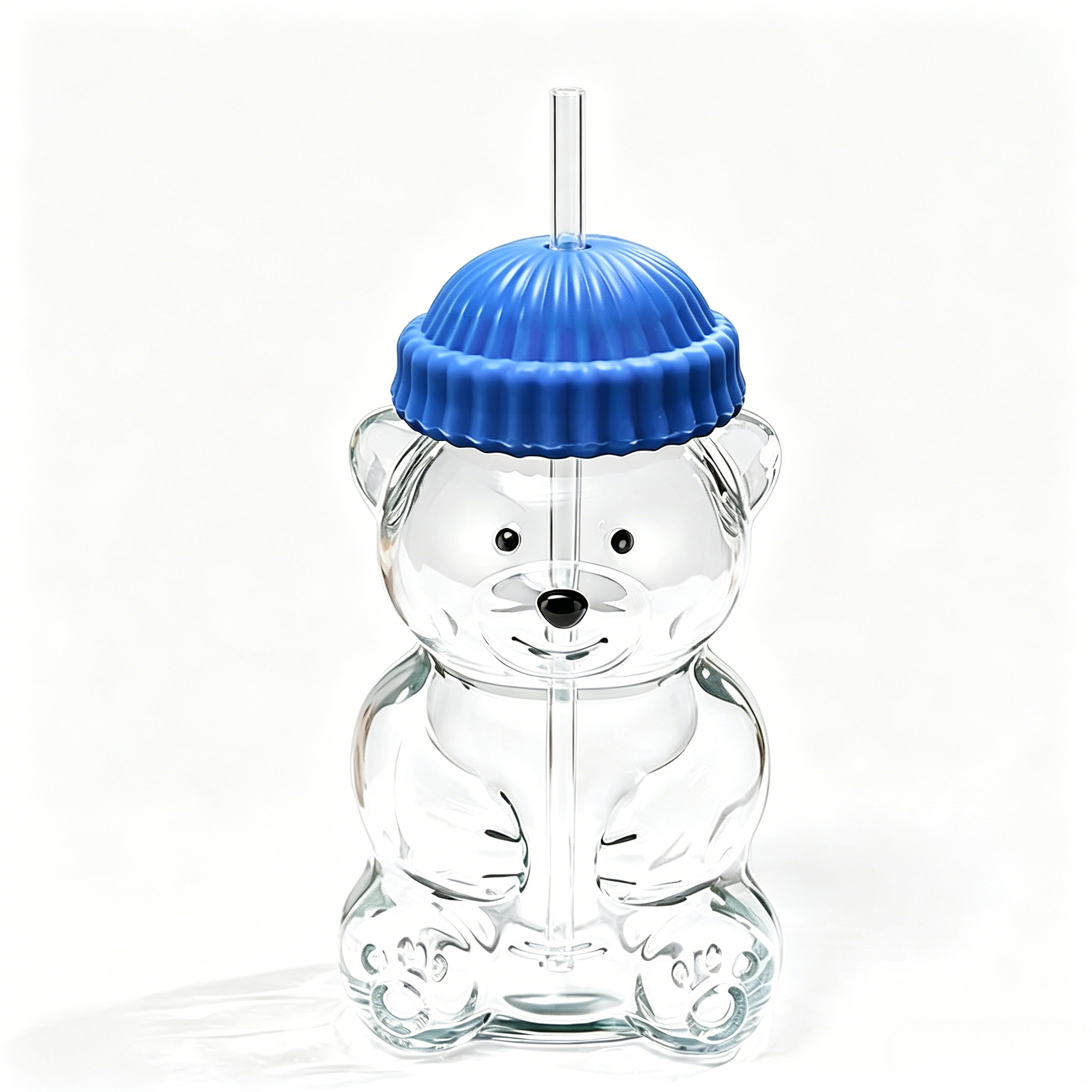 Bear Glass Cup、Glass Tumbler with Lid and Straw,600ml Cute Bear Glass Cup With Lid & Straw, Cartoon Drinking Mug for Juice Milk Coffee, Perfect Gift for Kids & Adults