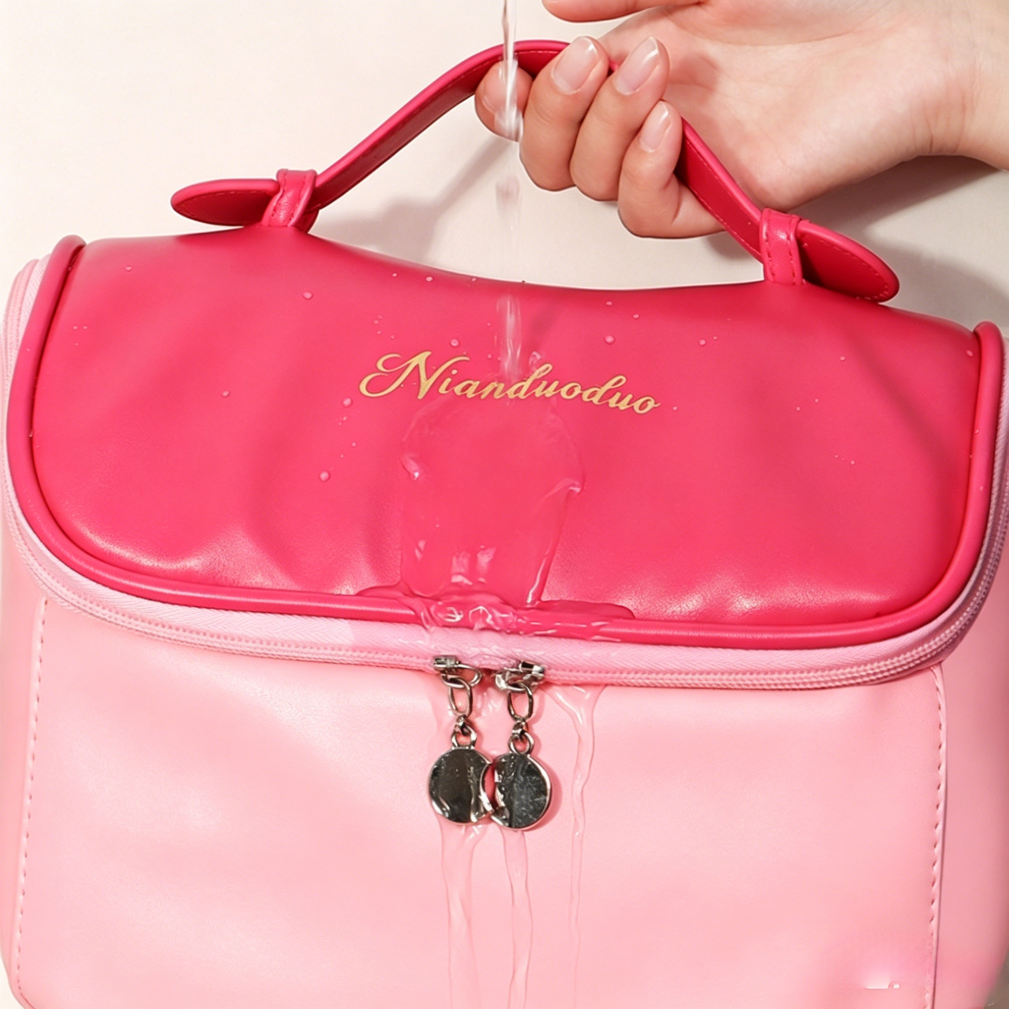 Large Capacity Waterproof PU Travel Cosmetic Bag, Portable Multifunctional Toiletry Bag, Women Makeup Storage Pouch for Travel & Bathroom
