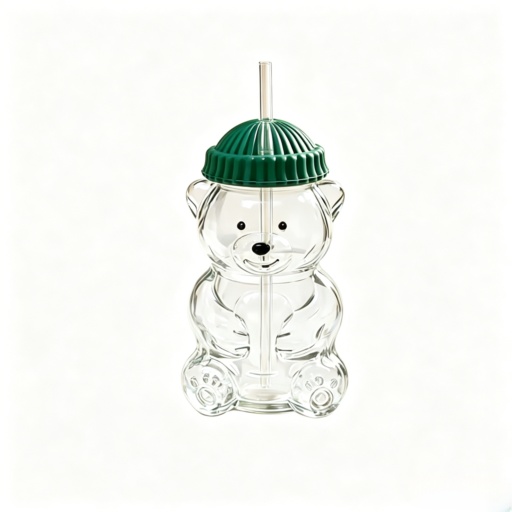 Bear Glass Cup、Glass Tumbler with Lid and Straw,600ml Cute Bear Glass Cup With Lid & Straw, Cartoon Drinking Mug for Juice Milk Coffee, Perfect Gift for Kids & Adults