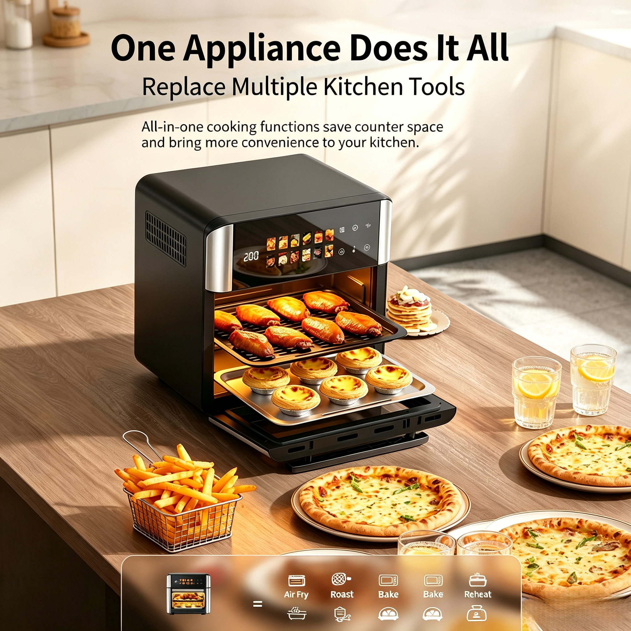 12L Air Fryer Oven, 1800W Large Capacity Oil-Less Healthy Cooker, 360° Hot Air Circulation, Timer & Temperature Control, Ideal for Home Kitchen, Chips, Chicken, Roasting & Baking