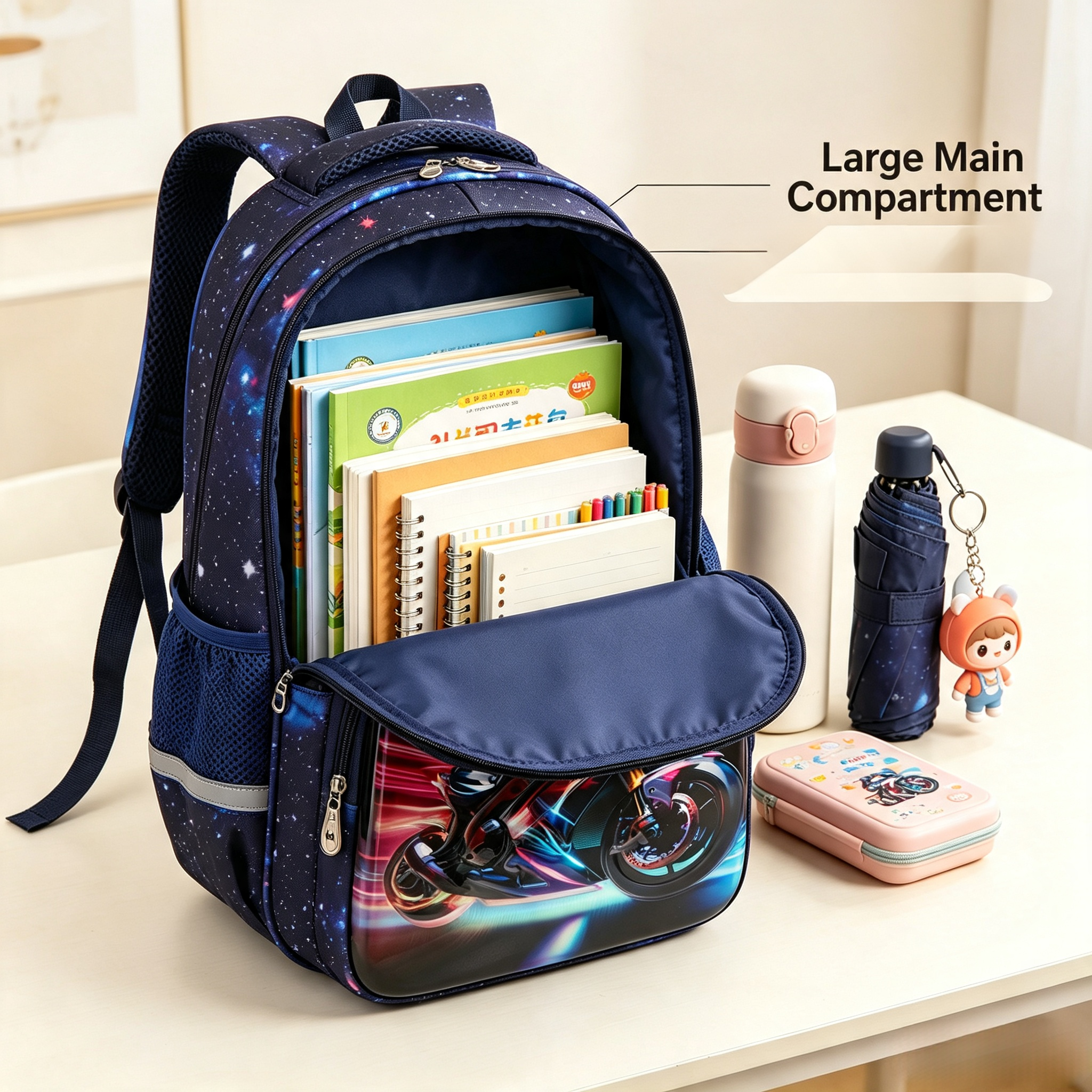 12 Inch Boys Primary School Backpack Cute Cartoon Lightweight Kids School Bag Free Matching Pencil Case, Breathable Padded Shoulder Straps, Dual Side Water Bottle Holders, Durable Oxford
