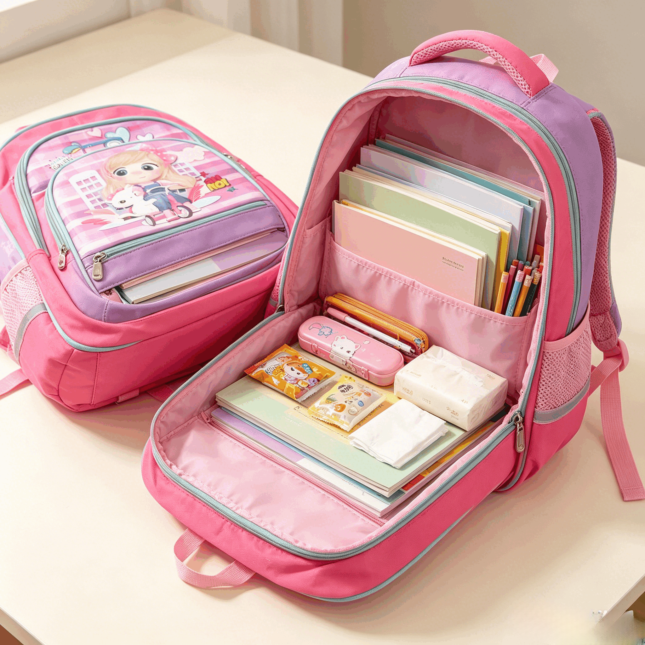 Cute Cartoon Kids School Backpack Lightweight Breathable Back Strap Children School Bag,Cartoon  Schoolbag,Pink